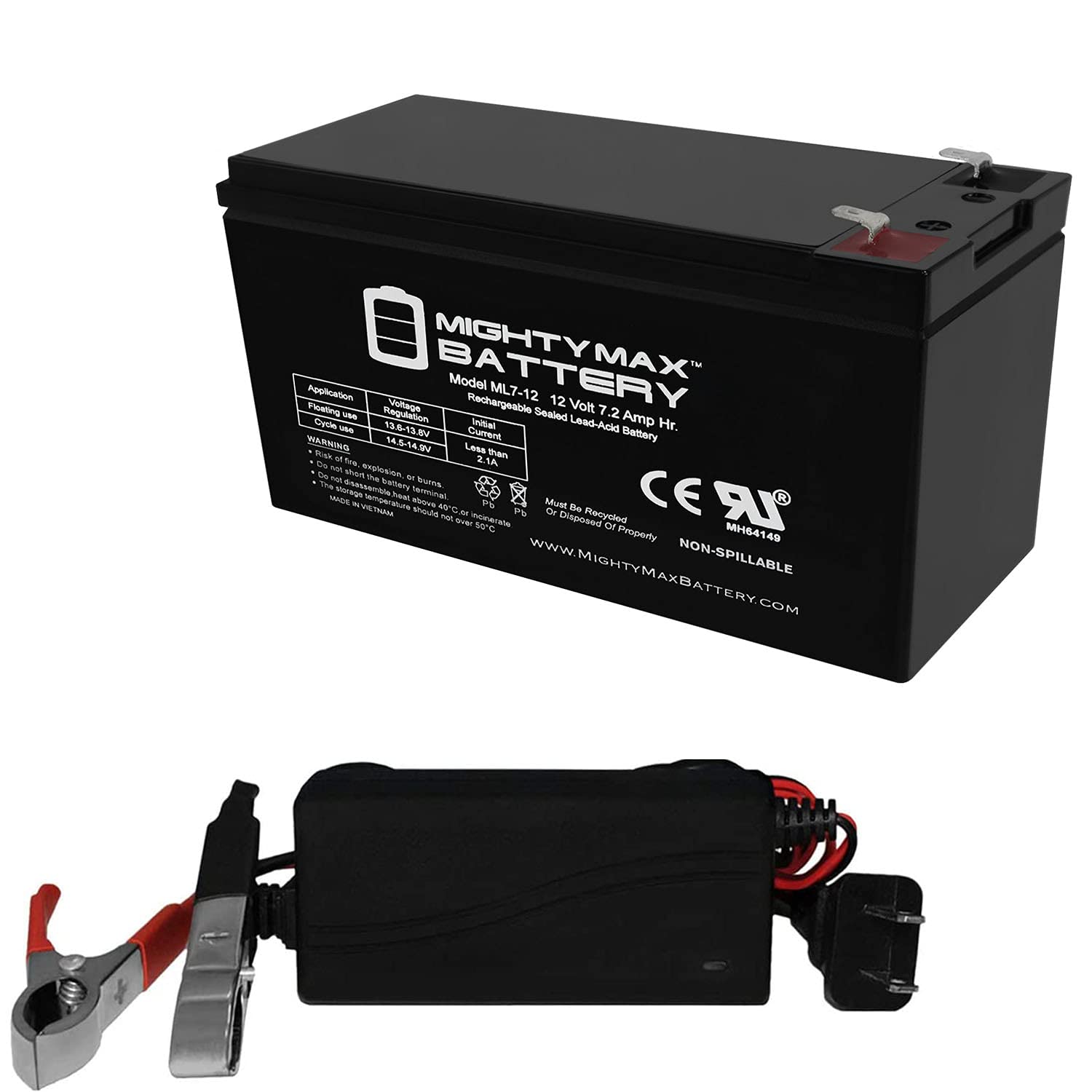 Mighty Max 12V 7.2AH Rechargeable SLA Battery with Charger for ITI Concord Express Alarm System - Perfect for Home Security & Backup Power Solutions