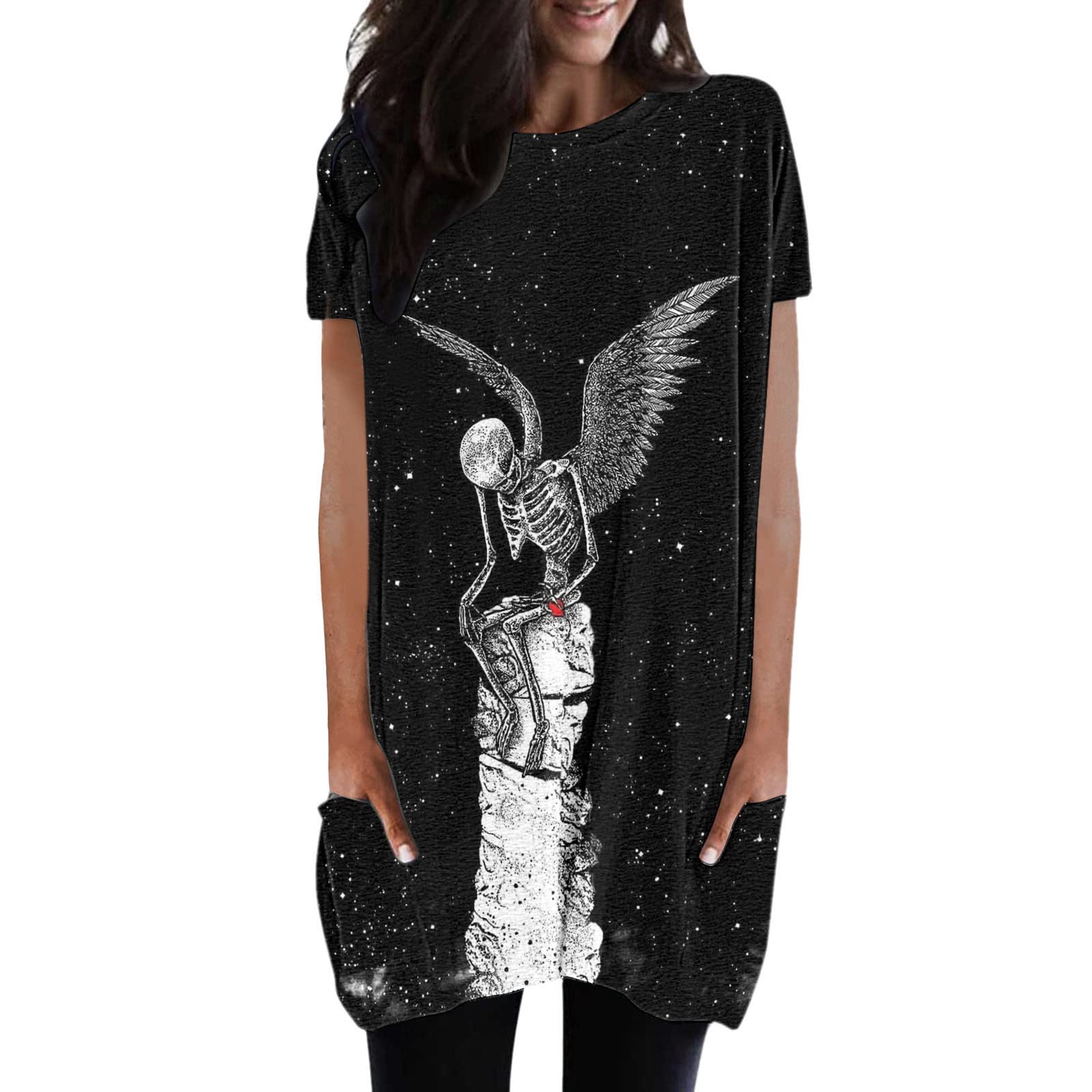 ETHKIA Women's Graphic T-Shirt - Summer Casual Short Sleeve Loose Fit Crewneck Blouse with Pockets | Perfect for Beach Outings, Streetwear & Everyday Comfort