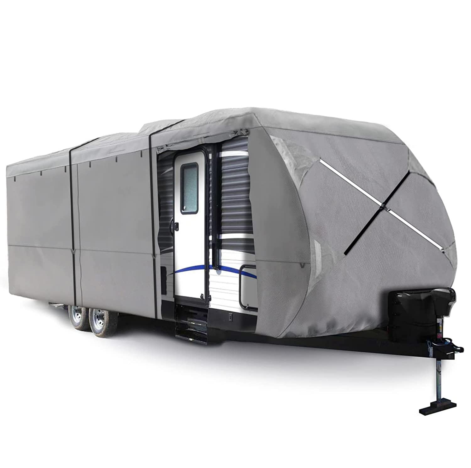 XGEAR Heavy-Duty 6-Ply Ripstop Waterproof RV Cover for Travel Trailers 14'-16' | Windproof Buckles & Storage Bag Included | All-Season Protection for Outdoor Storage & Travel