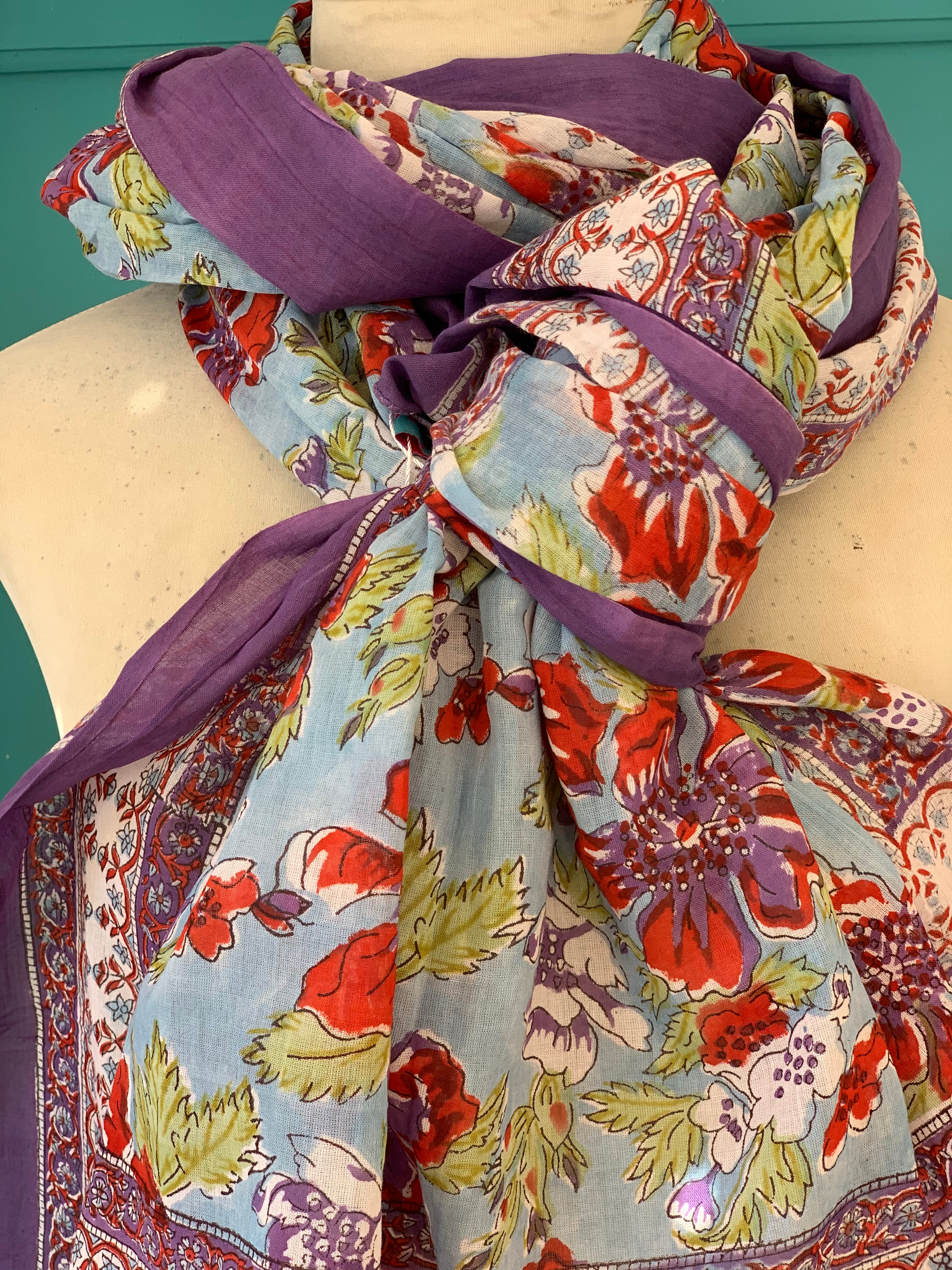 Stylish Block Print Cotton Sarong Pareo Shawl - New Collection for Beach, Pool & Summer Fashion