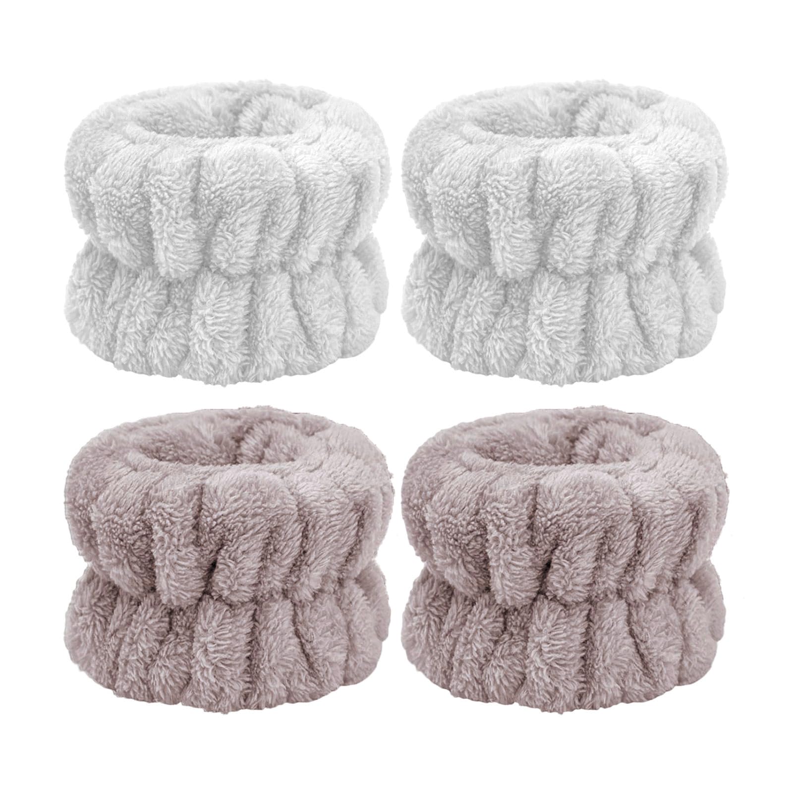 Microfiber Face Washing Wristbands - Absorbent Wrist Towel for Skincare & Makeup | Prevents Water & Cleanser Drips | Ideal for Facial Cleansing, Shaving & Beauty Routines (White, Light Brown)