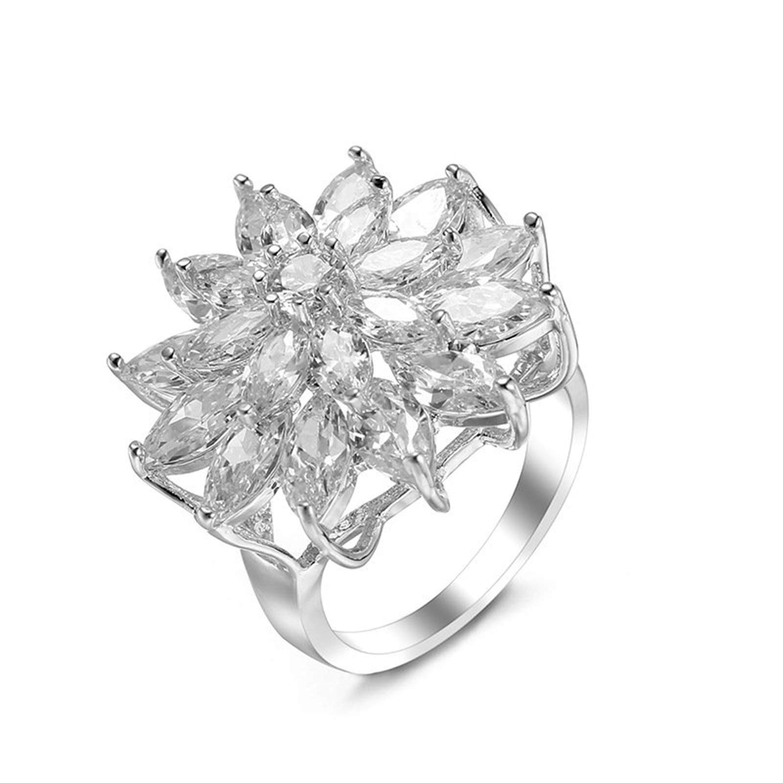 Gualiy Women's Wedding Band Rings - Silver Plated Floral Cubic Zirconia Engagement Ring for Bride (Size 6-10) | Perfect for Weddings, Anniversaries & Romantic Occasions