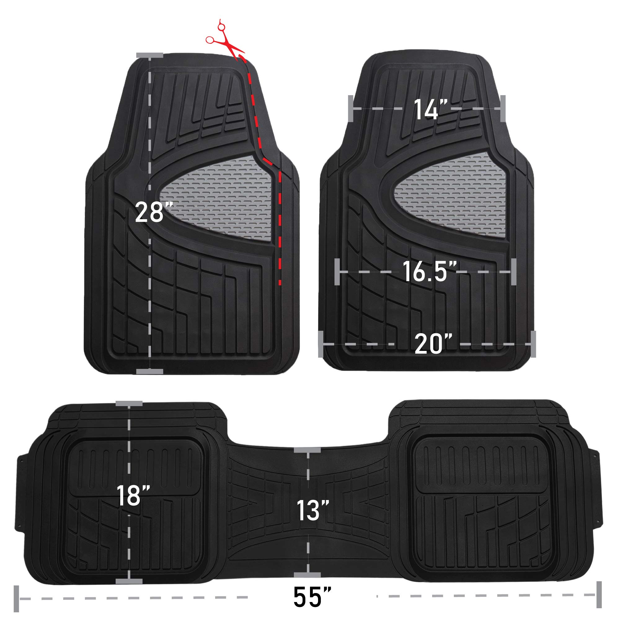 FH Group Heavy-Duty Rubber Car Floor Mats - Universal Fit Full Set for Sedan, SUV & Truck | Trimmable, Climaproof Automotive Floor Liners | Perfect for All-Weather Protection & Easy Cleaning (Gray/Black)