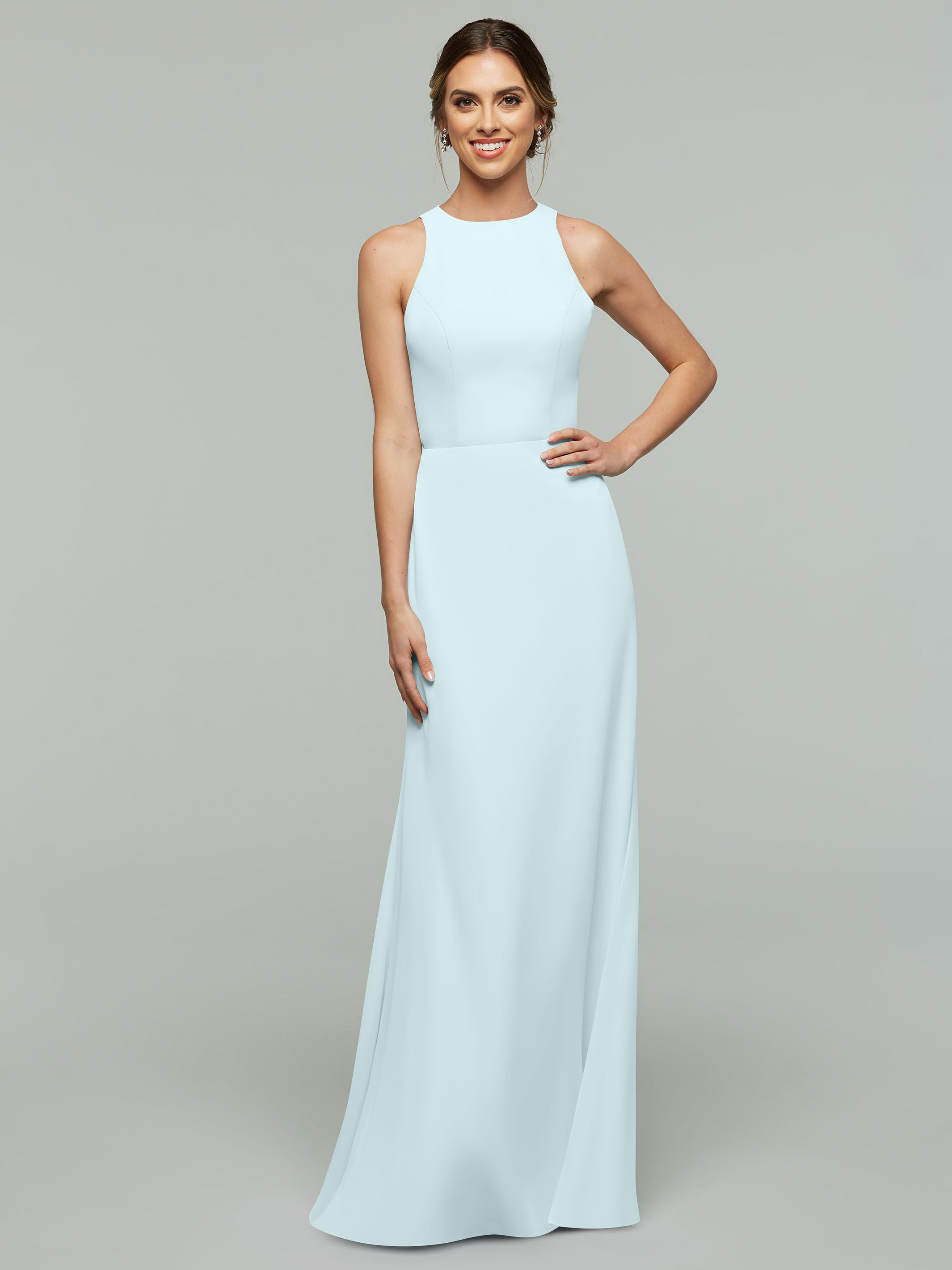 Elegant 80175 Chiffon A-Line Bridesmaid Dress with Plunging Halter Neckline - Perfect for Weddings, Formal Events & Special Occasions