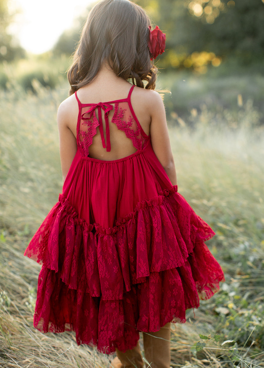 Elegant Catrina Dress in Crimson Red - Perfect for Daytime Outfits, Parties & Special Occasions