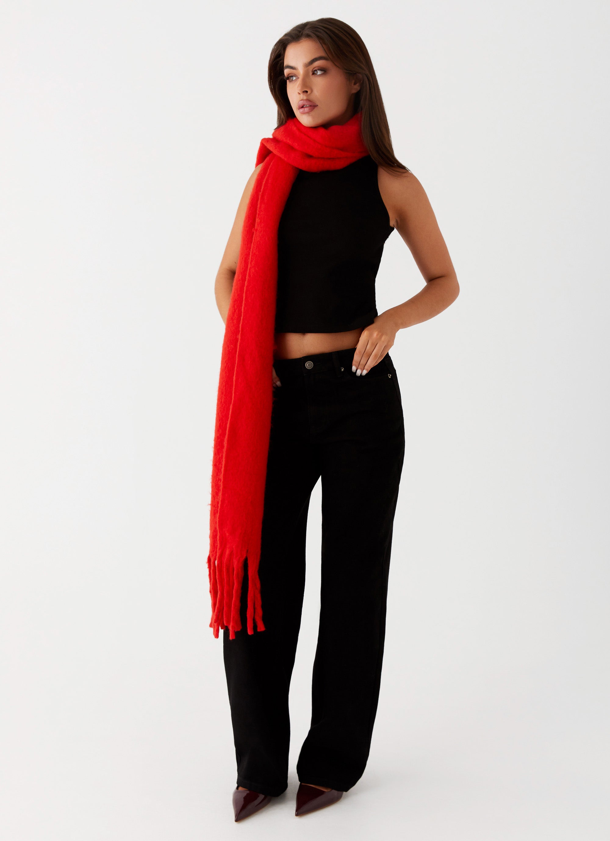 Claret Plain Knit Scarf - Soft Red Winter Scarf for Women & Men - Perfect for Cold Weather, Outdoors & Fashion Accessory