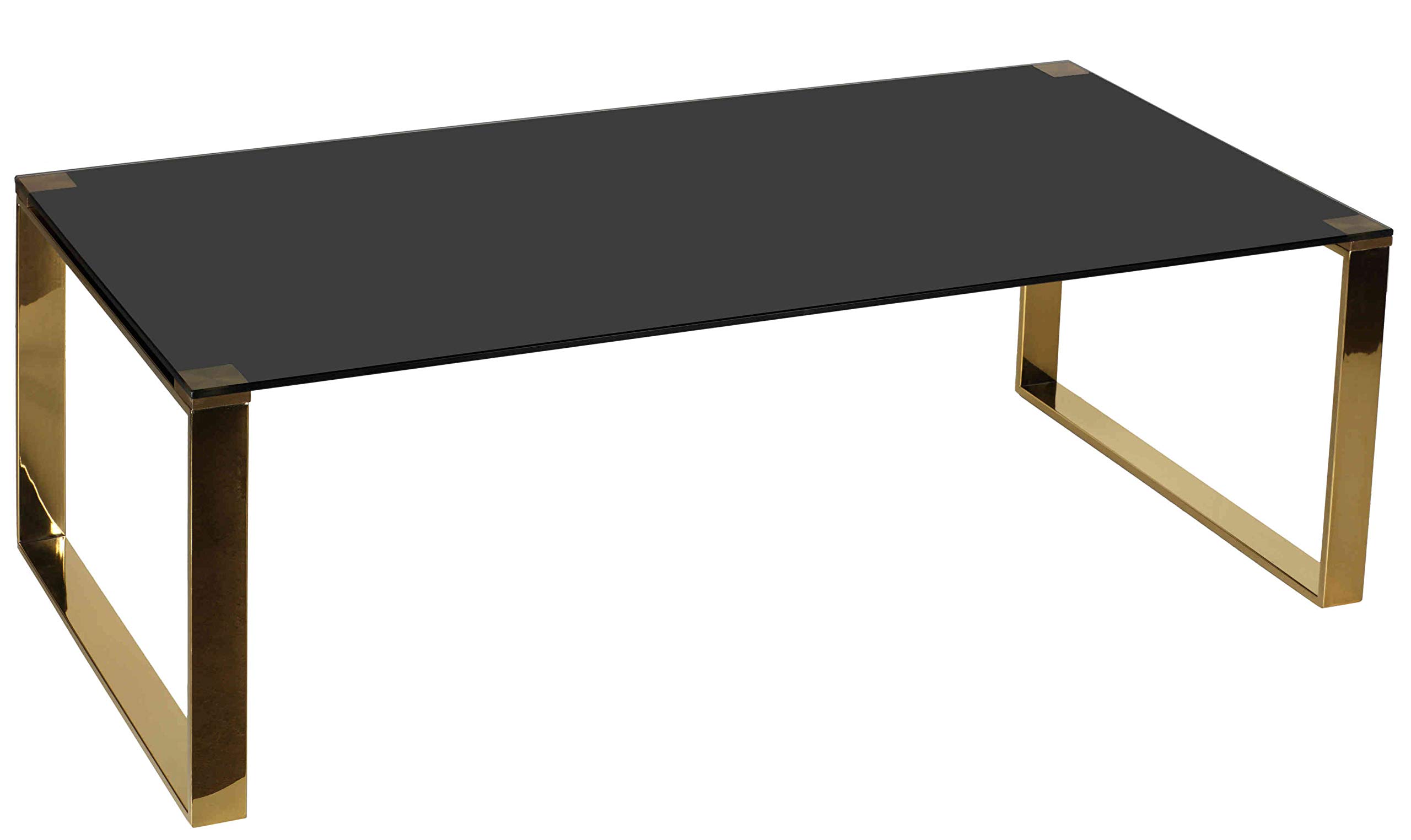 Cortesi Home Remini Coffee Table - Gold Metal Frame with Black Glass Top - Modern Living Room Centerpiece for Home Decor