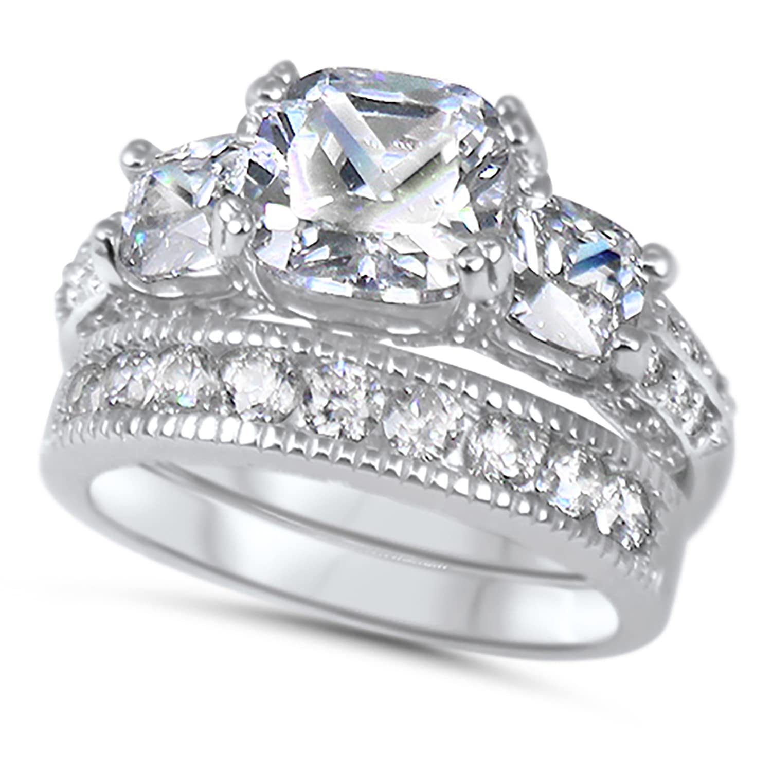 Princess Cut Sterling Silver CZ Wedding & Engagement Ring Set for Women – Perfect for Bridal, Proposals & Anniversary Gifts