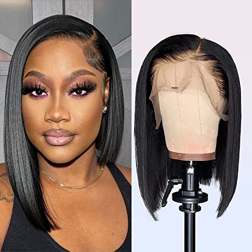 13x4 Lace Front Human Hair Wigs - 150% Density Glueless Brazilian Straight Short Bob Wigs with Bleached Knots for Black Women (12 Inch) | Perfect for Daily Wear, Special Occasions & Protective Styling
