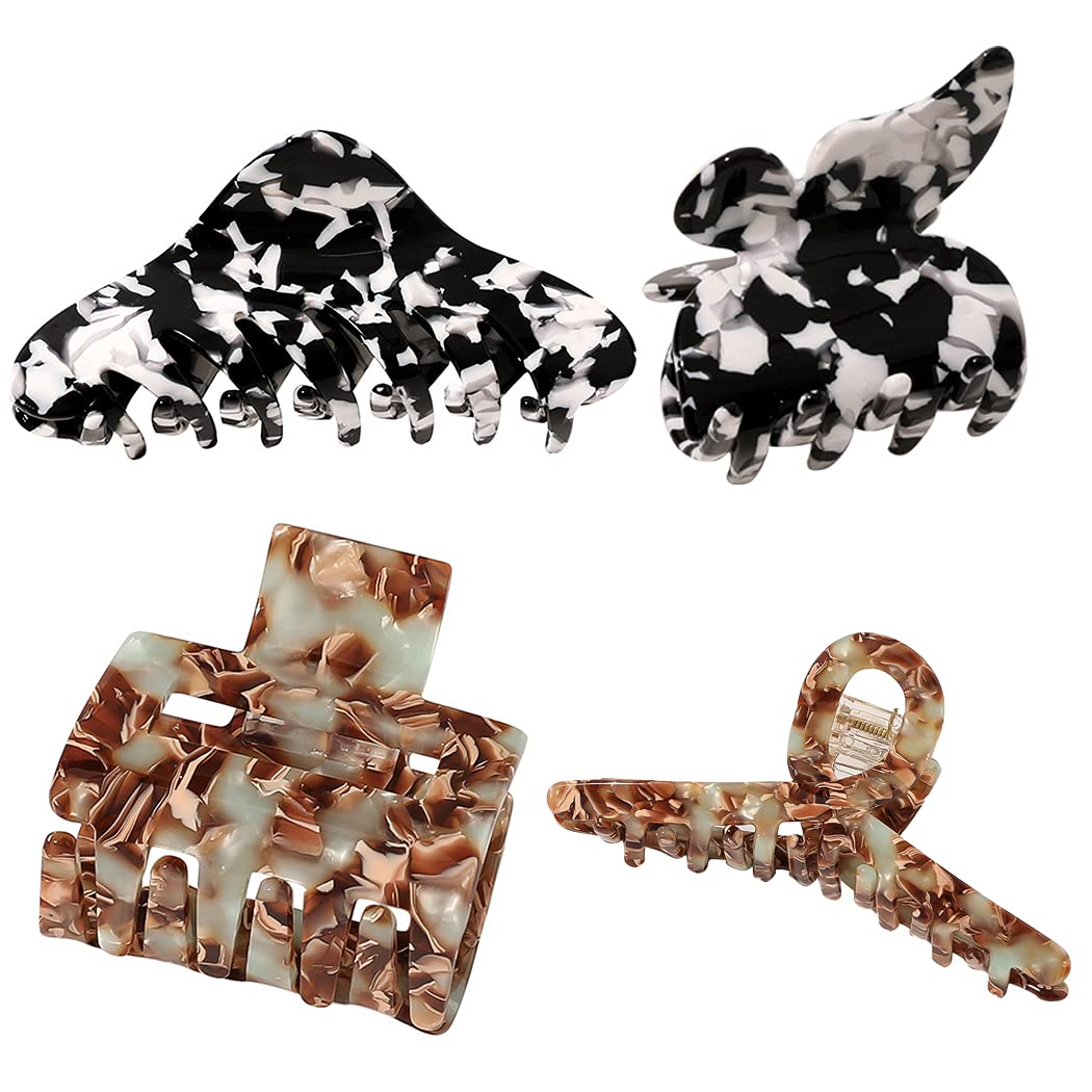 SOWUNO 4PCS Acrylic Hair Claw Clips - Non-Slip Strong Hold Barrettes for Women, Fashion Hair Jaw Clips for Ponytail, Bun & Updo - Elegant Hair Accessories for Daily Use, Work & Special Occasions