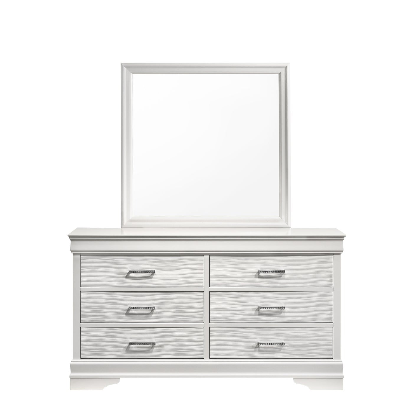 Brooklyn White Collection Dresser with Mirror - Modern Bedroom Dresser with 6 Drawers & Full-Length Mirror, Perfect for Master Bedroom, Guest Room, or Apartment Storage Organization