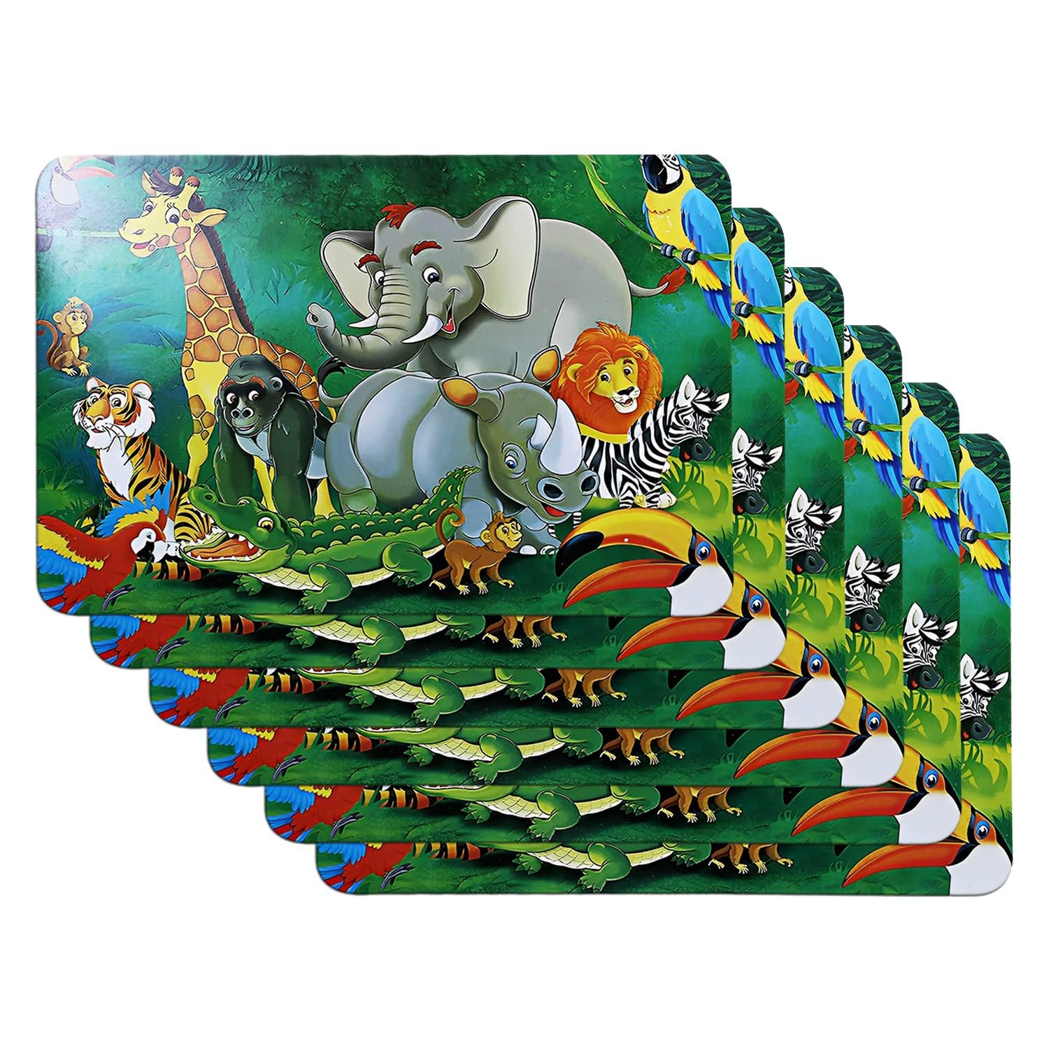Kuber Industries Waterproof Table Mat Set of 6 - Heat-Resistant, Washable Animal Print Placemats for Kitchen Counter & Coffee Table (Green) | Perfect for Dining, Entertaining & Home Decor