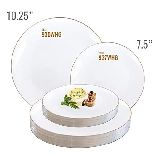 Eco-Friendly Disposable Plastic Plates with Elegant Rim Design - Bulk Round Dinnerware Set for Wedding, Birthday Party & Special Events (White & Gold, 120-Piece Combo) - Perfect for Outdoor Gatherings, Catering & Large Celebrations