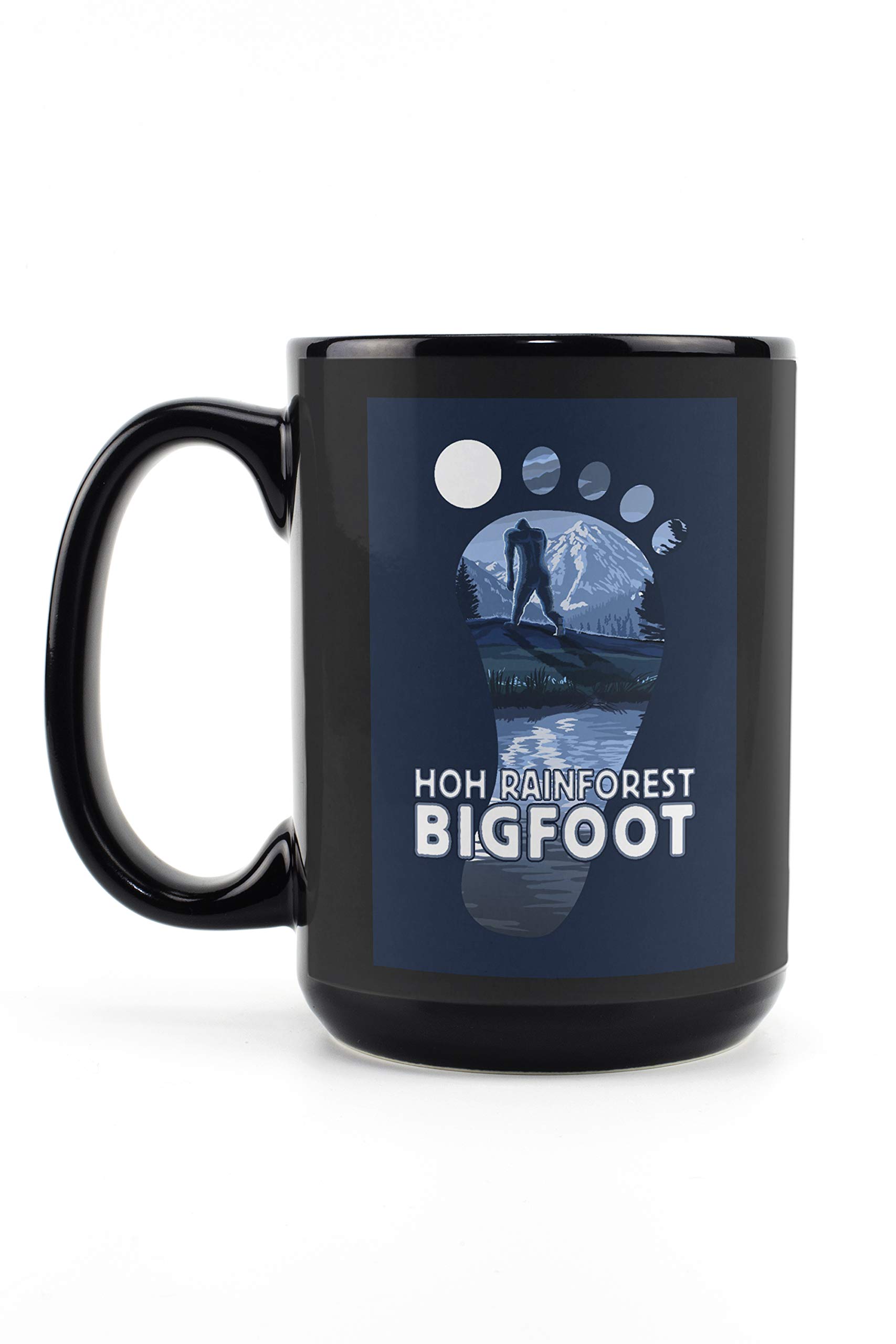 Lantern Press Washington Hoh Rainforest Bigfoot Print Contour - 15oz Black Ceramic Coffee & Tea Mug, Dishwasher & Microwave Safe - Perfect for Camping, Office & Home Use