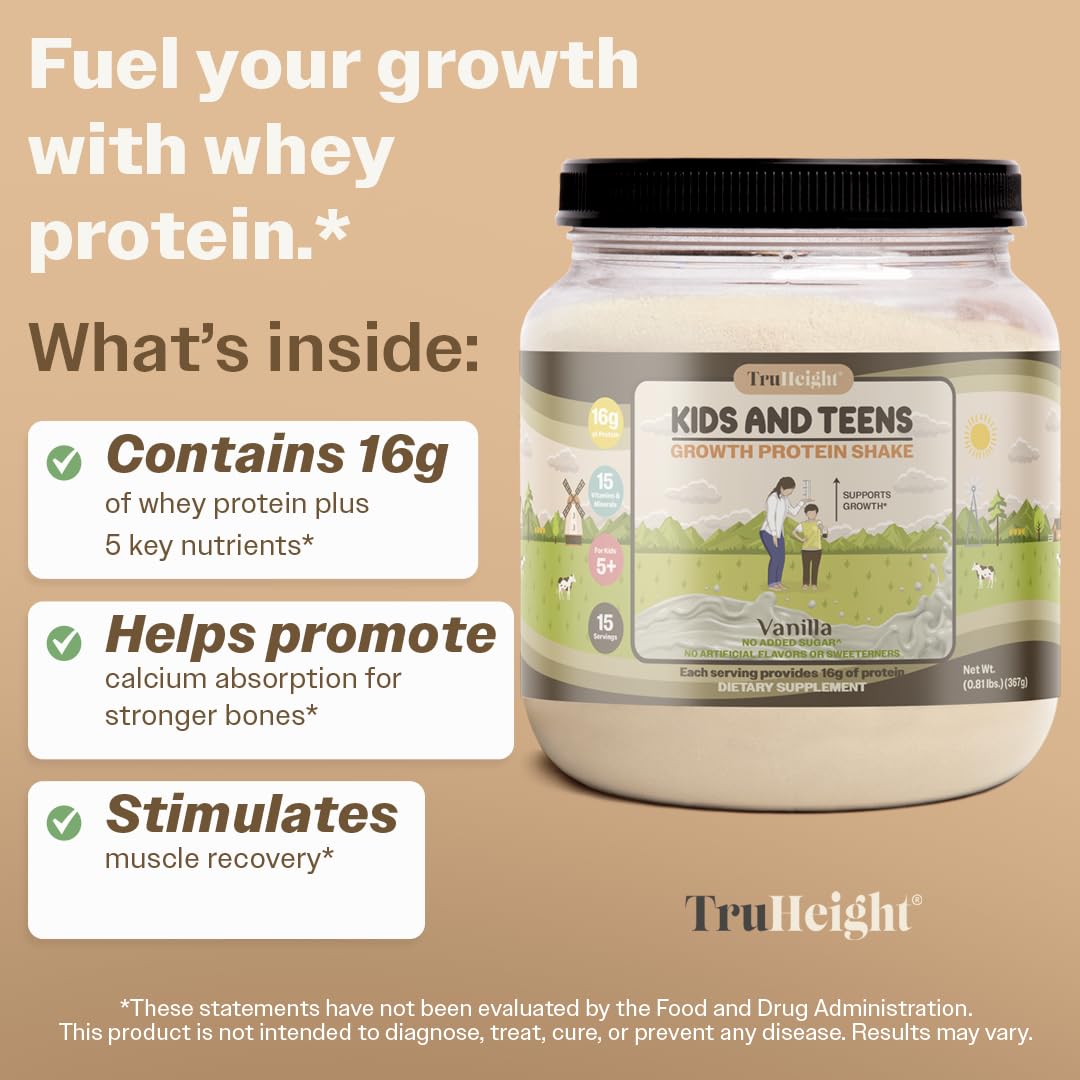 Vanilla Ice Cream Whey Protein Powder for Kids & Teens - Growth & Development Protein Shake - Weight Gain Supplement for Picky Eaters - Pediatrician Recommended (Ages 5+) - Perfect for Post-Workout Recovery & Healthy Snacks