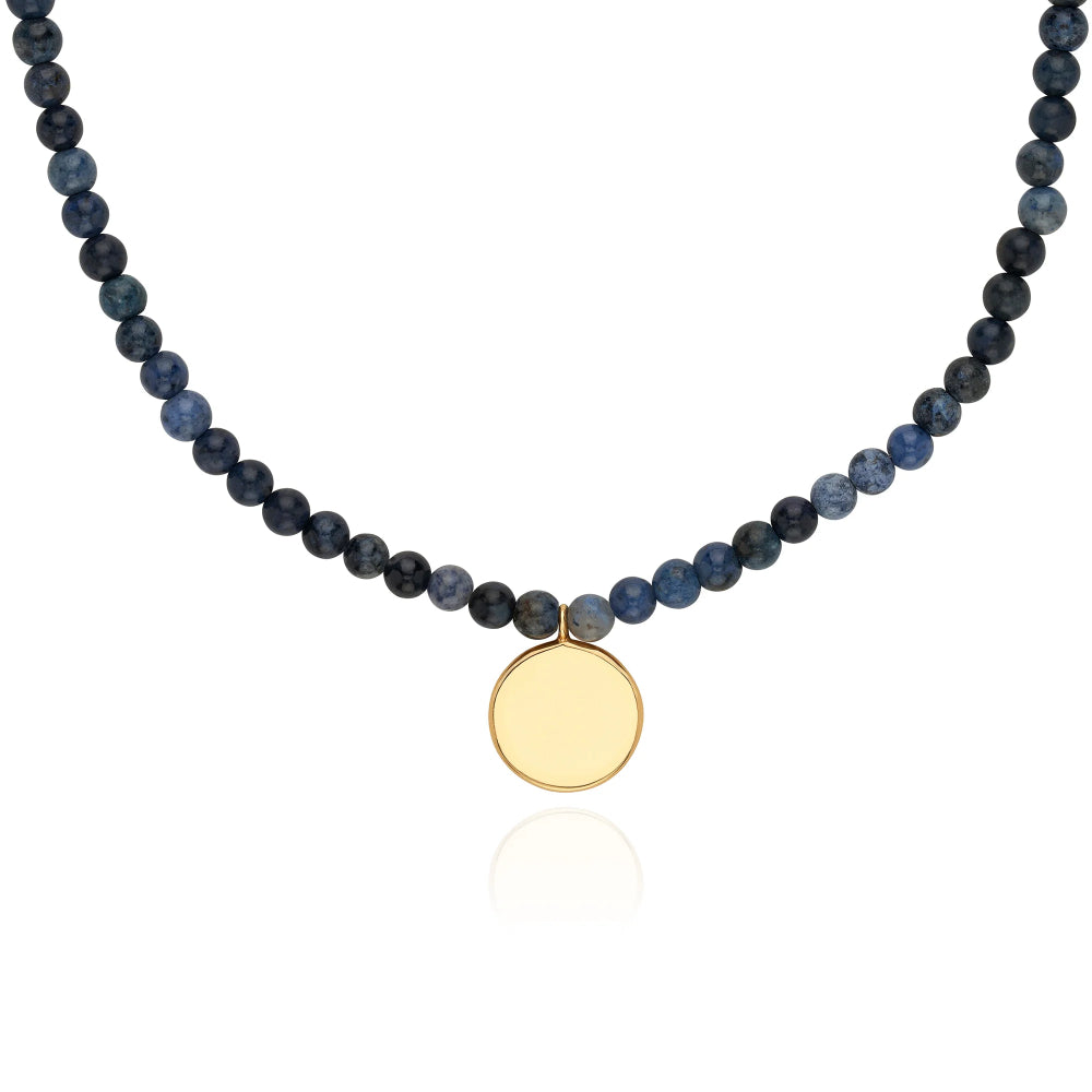 Anna Beck Medium Beaded Dumortierite Circle Pendant Necklace - Elegant Blue Stone Jewelry for Women, Gift for Her, Perfect for Casual Wear & Special Occasions