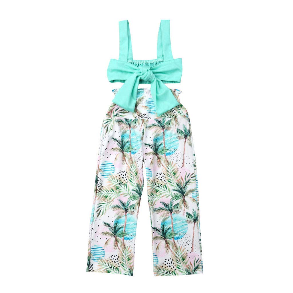 Floral Baby Girls Beach Set - Bowknot Crop Top & Coconut Pants for Toddlers