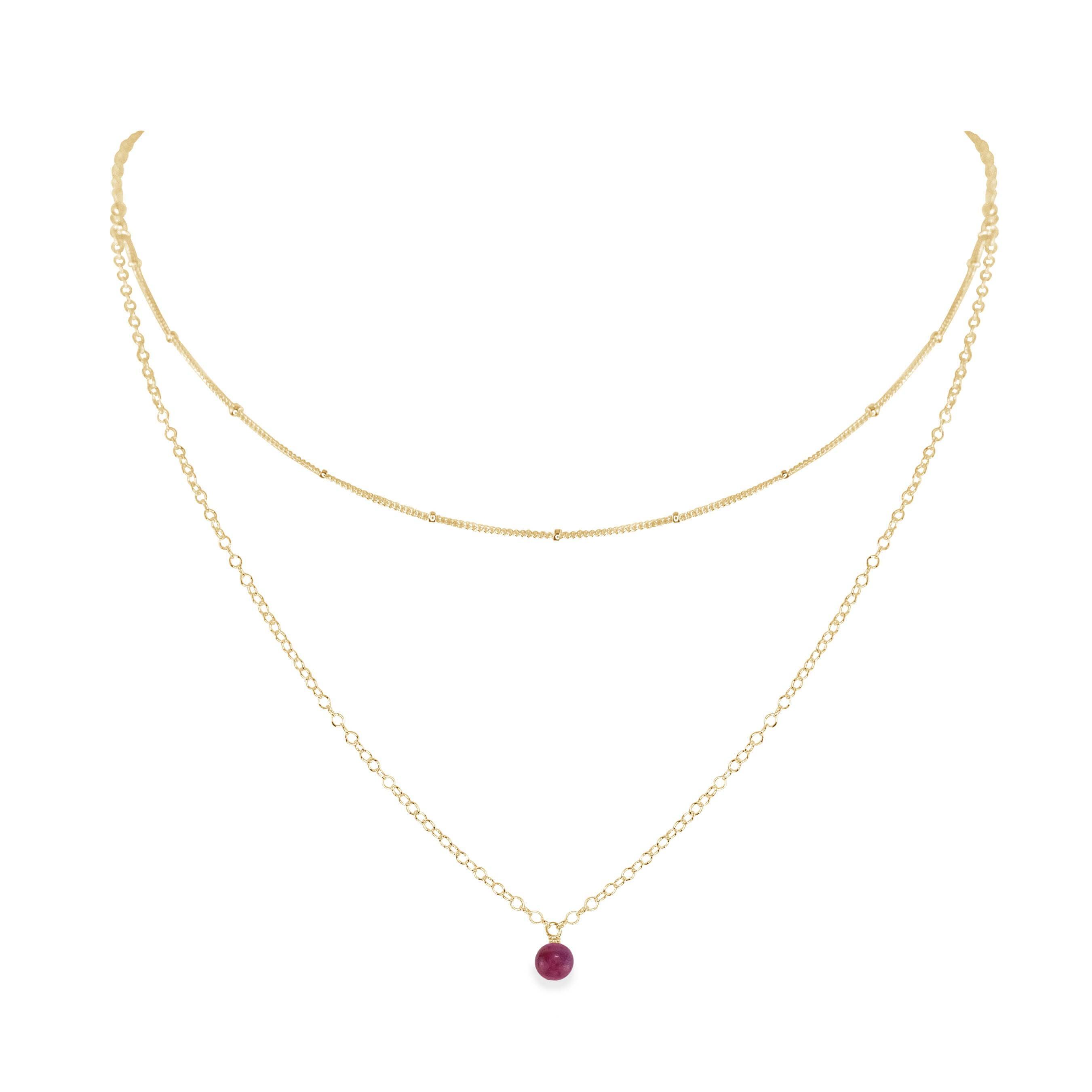 Ruby Gemstone Layered Choker Necklace - Elegant Dainty Gold Chain Jewelry for Women | Perfect for Valentine's Day Gifts, Date Nights & Special Occasions
