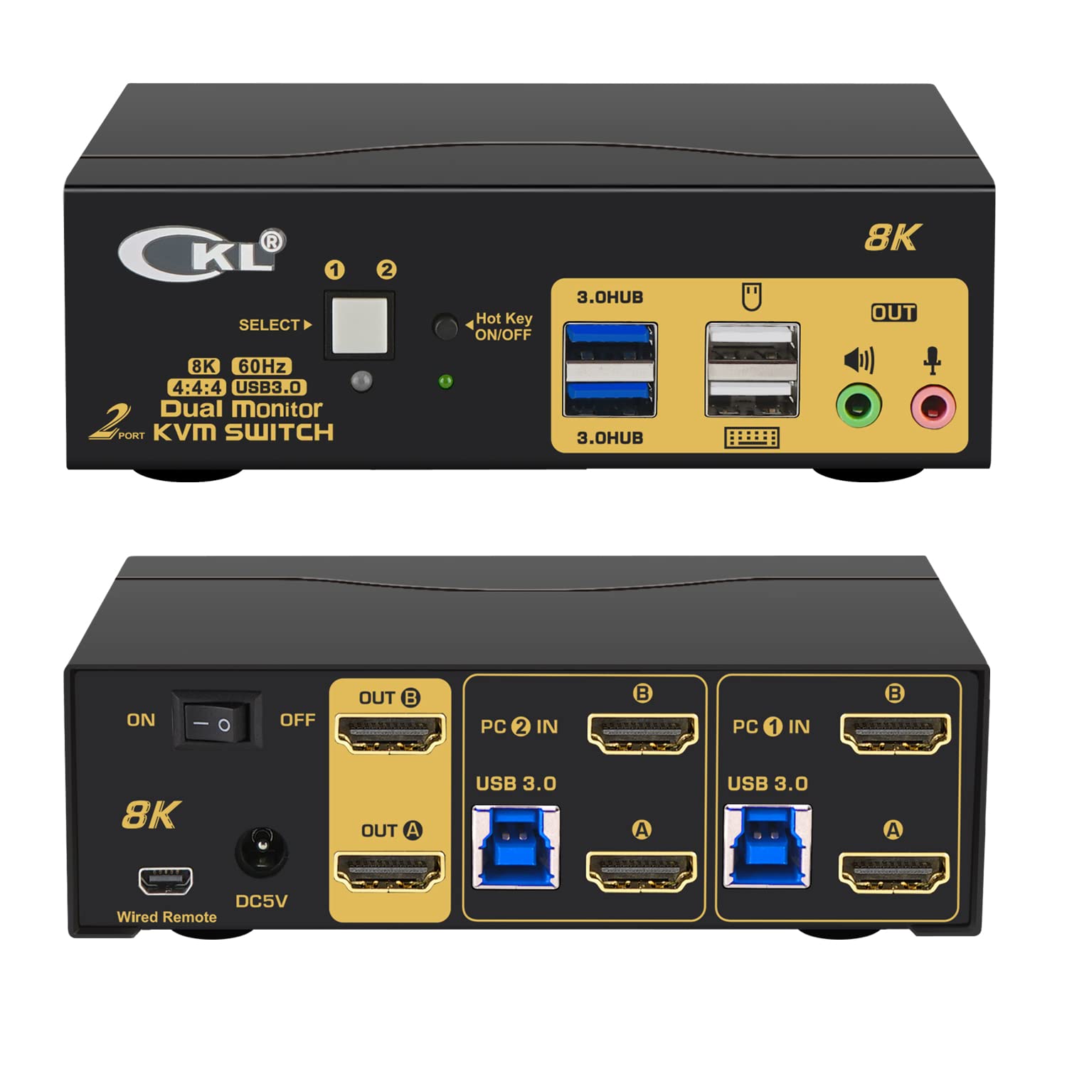 8K HDMI 2.1 KVM Switch for 2 Computers & 2 Monitors - 4K@120Hz, HDR, 48Gbps - Perfect for Gaming, Streaming & Multi-Tasking Workspaces