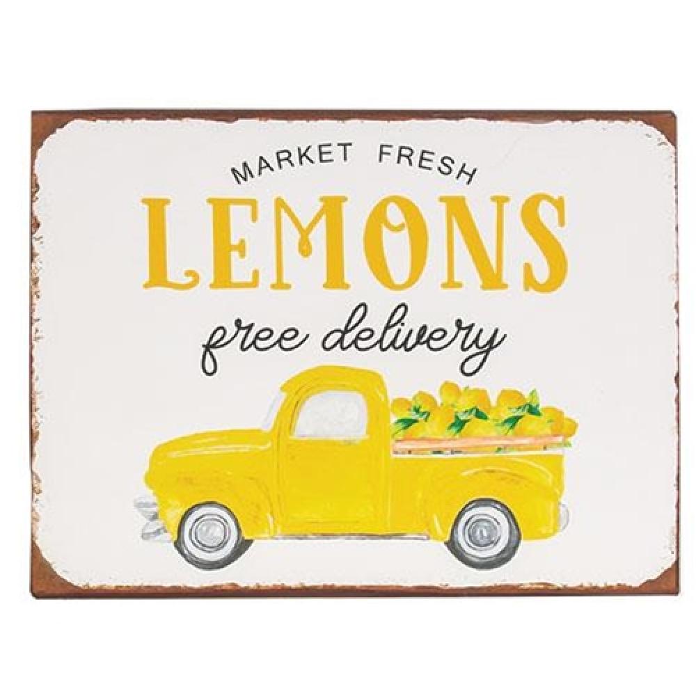 Vintage Market Fresh Lemons Truck Distressed Metal Sign - Rustic Farmhouse Kitchen Decor, Cafe Wall Art, Retro Diner Sign for Home & Business