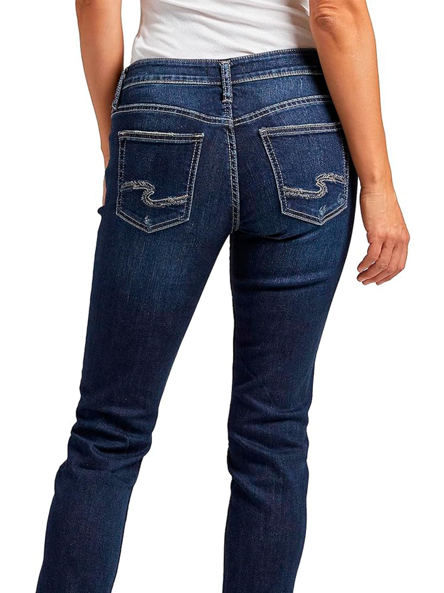 Silver Jeans Co. Women's Boyfriend Mid Rise Slim Leg Jeans - Comfortable Stretch Denim Pants for Casual Wear & Everyday Outfits