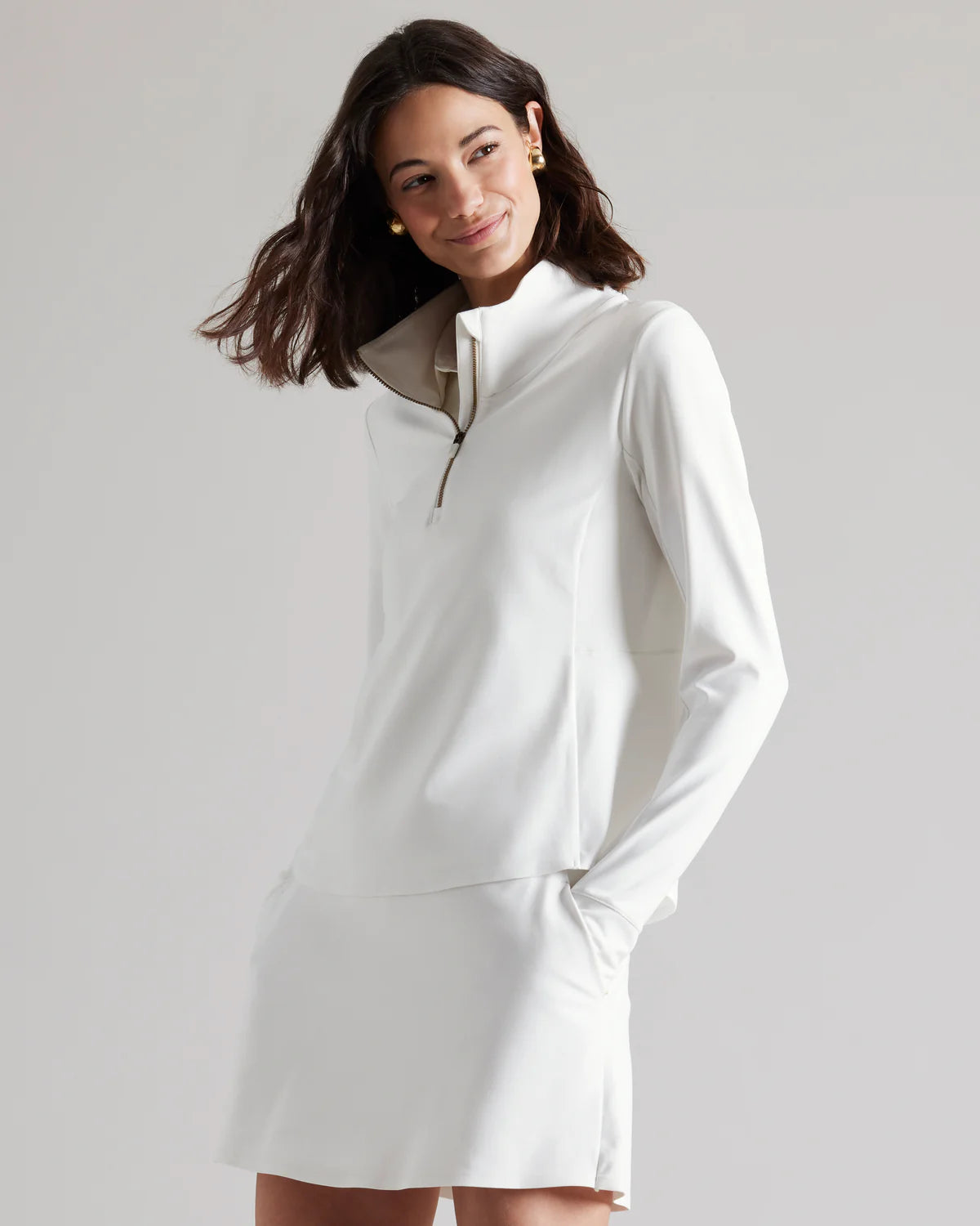 Rhone Women's Course To Court 1/4 Zip Pullover - Breathable Workout Top for Tennis & Running | Snow White | Gym, Yoga & Outdoor Activities