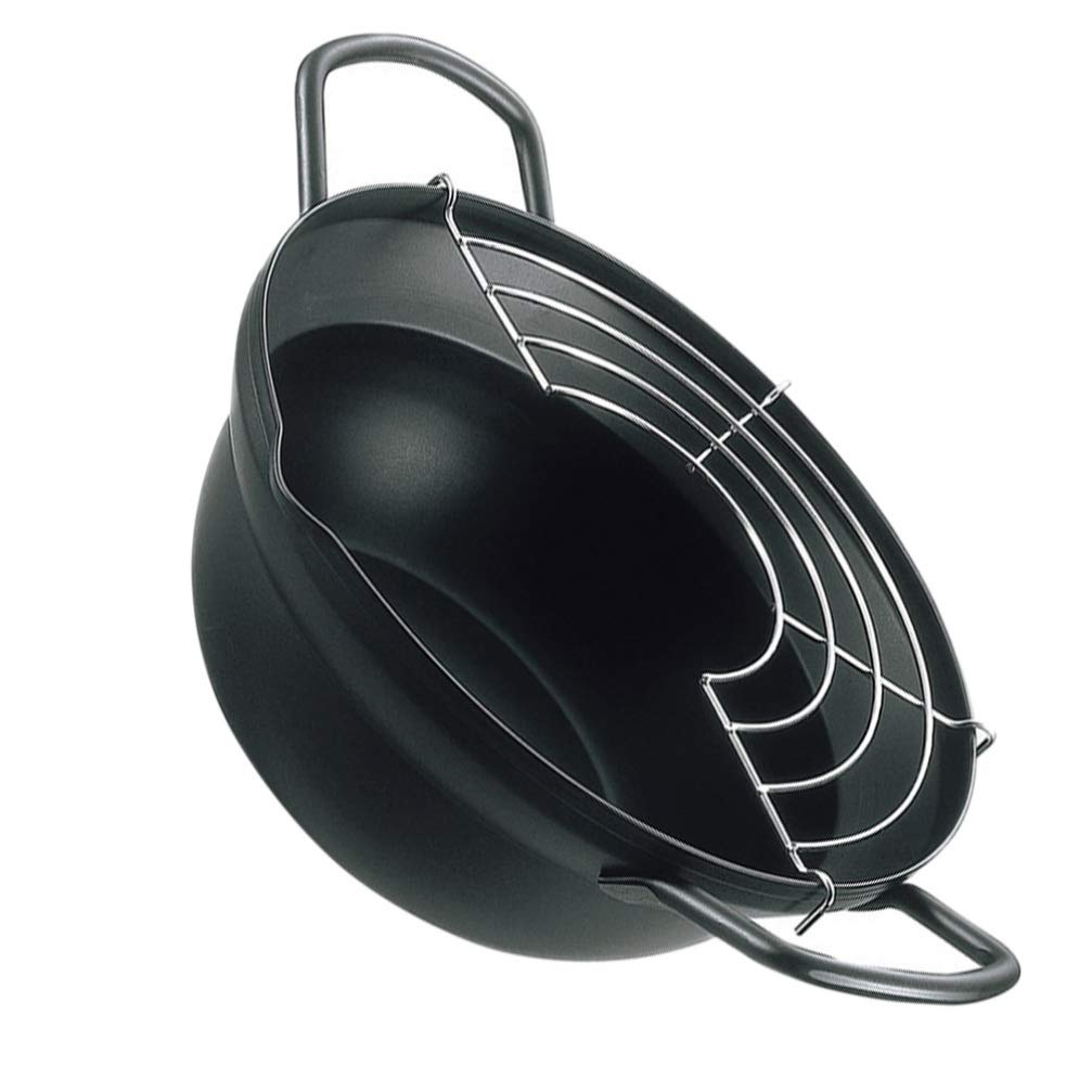 Carbon Steel Deep Fryer Pan with Drainer Rack - Portable Tempura Frying Pot for Home & Restaurant Use - Perfect for Fried Chicken, Donuts & Vegetables