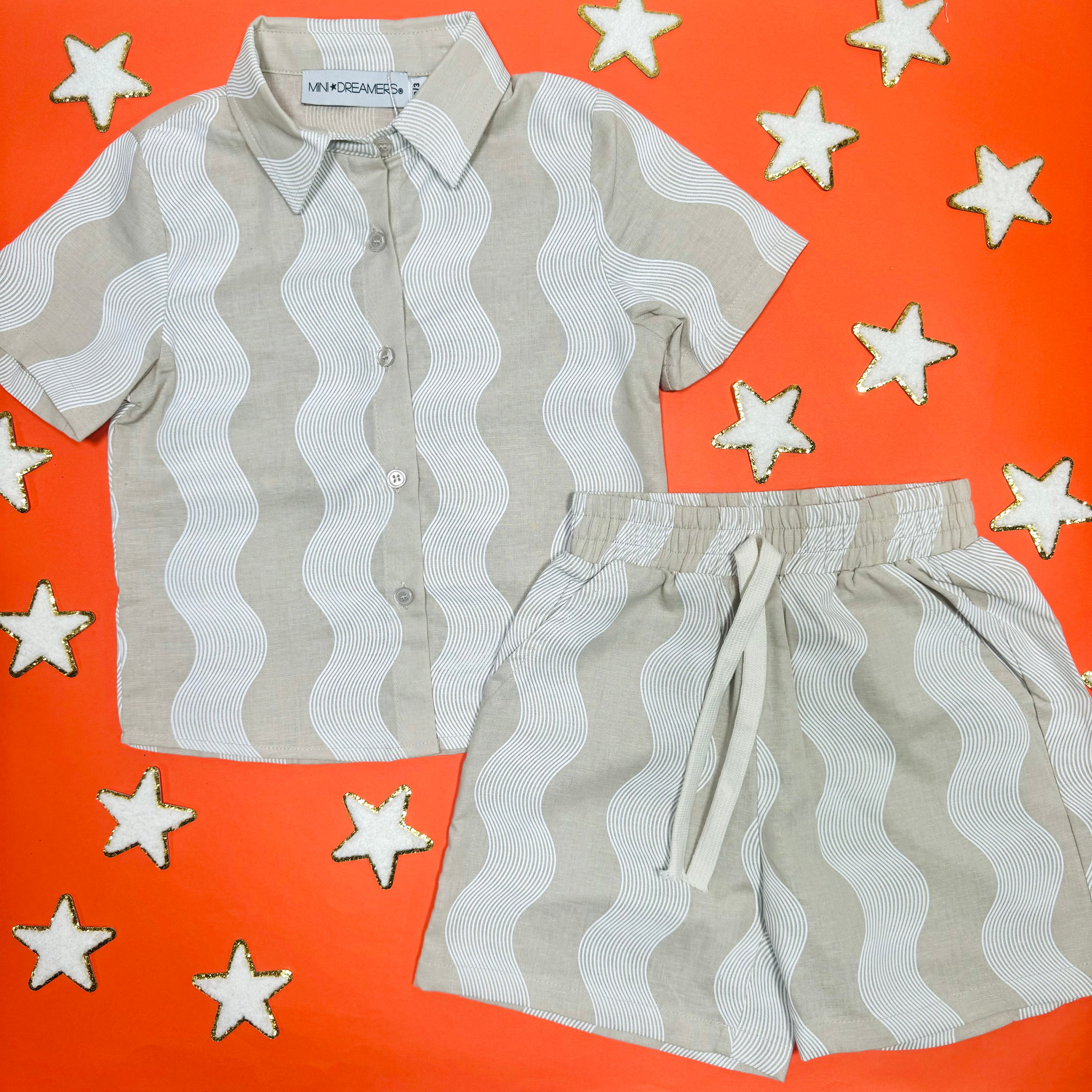 Chase Wavey Linen Button Down Shirt and Shorts Set for Men - Breathable Summer Outfit for Beach, Vacation & Casual Wear