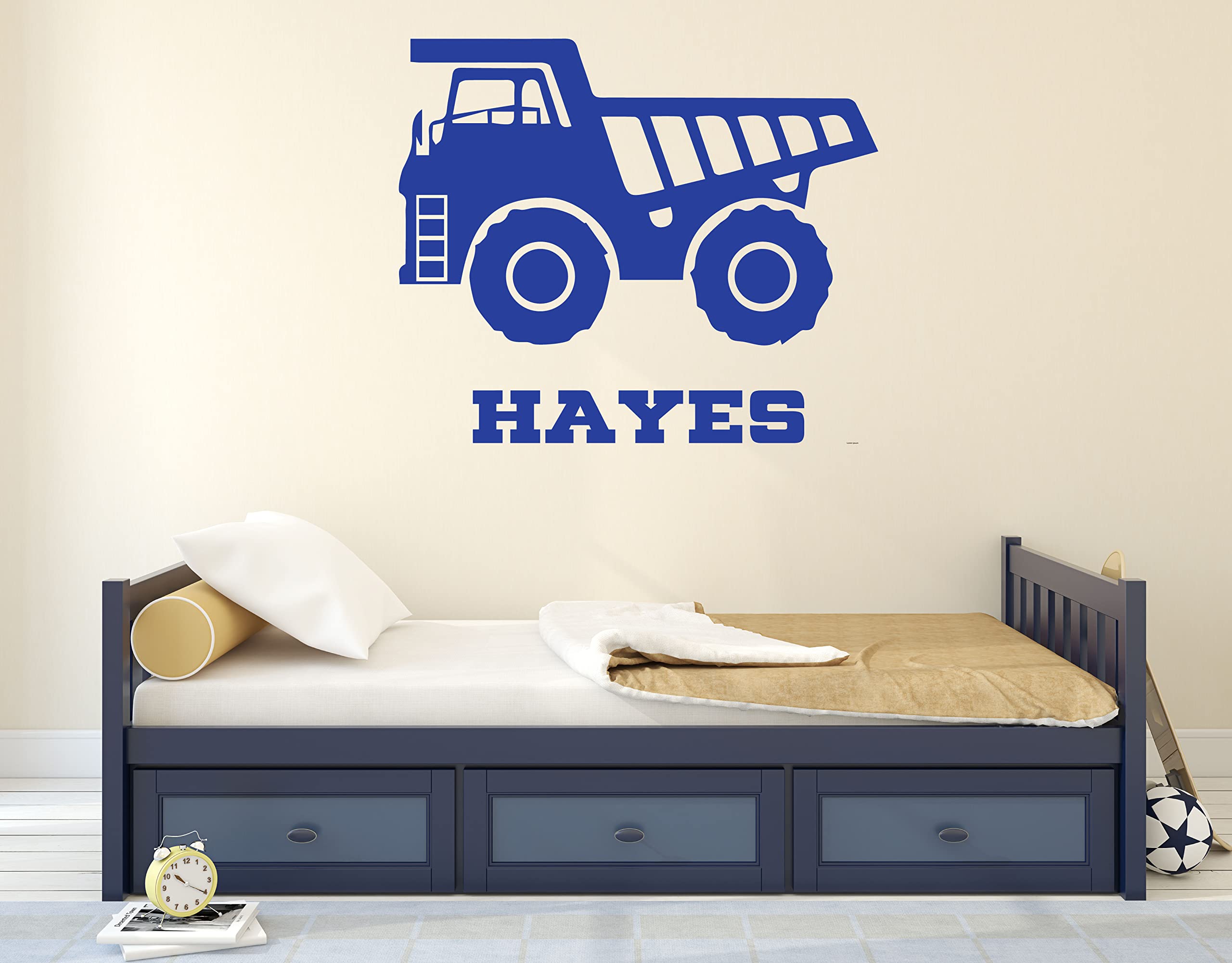 Customizable Construction Vinyl Wall Decal with Personalized Name - Dump Truck Home Decor for Bedroom, Nursery, Playroom & Barn - Removable Wall Sticker for Kids Room, Construction Theme Party & DIY Home Improvement Projects