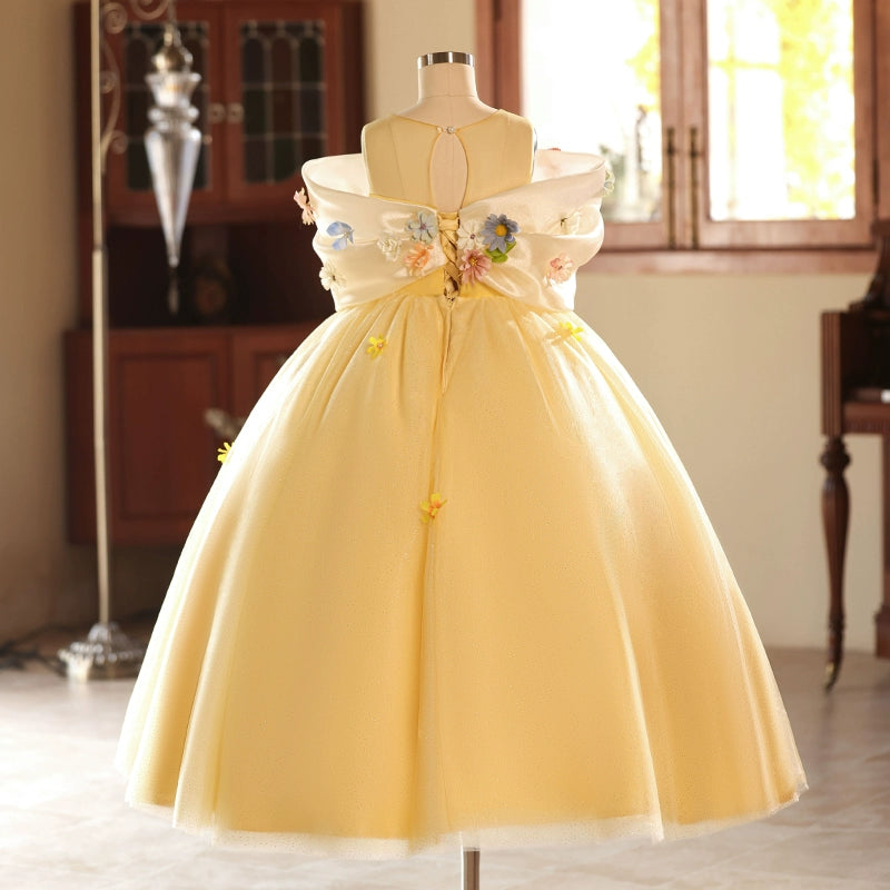 **Yellow Princess Ball Gown Dress for Girls – Flower Girl Wedding Dress for Special Occasions & Birthday Parties**
