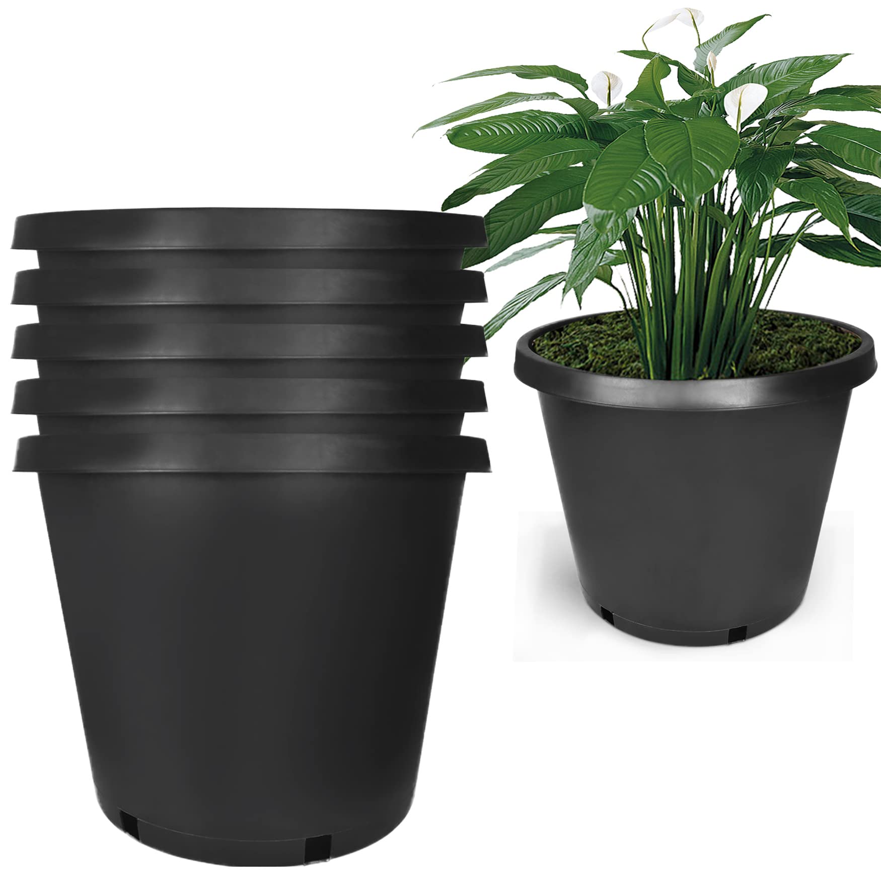 5 Packs 15 Gallon Flexible Nursery Pots - Durable Plastic Plant Containers for Indoor & Outdoor Gardening - Perfect for Trees, Shrubs, Vegetables & Flowers