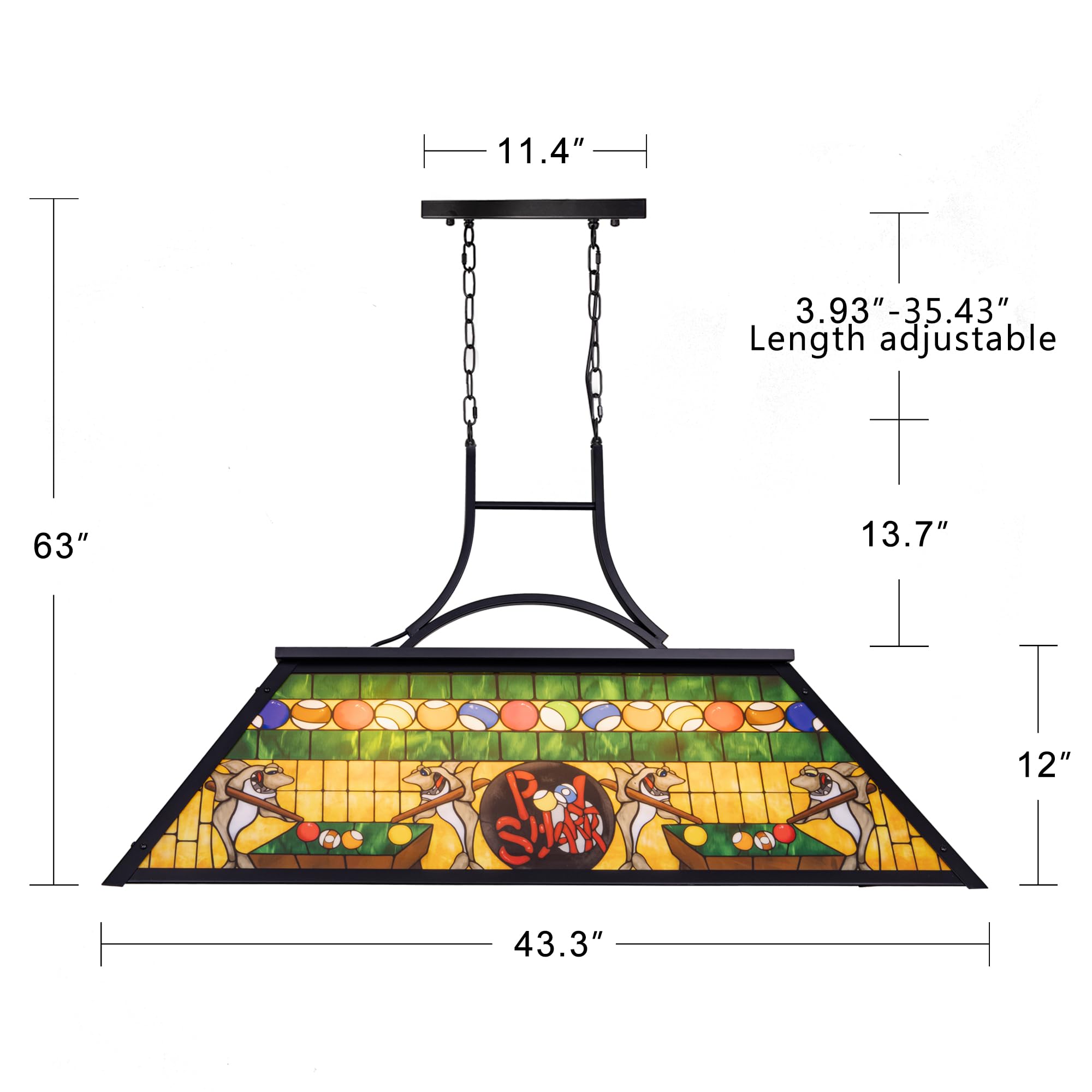 Vintage Pool Table Light Fixture - 3-Light Rustic Billiards Chandelier with Tiffany-Style Shark Shade - Perfect for Game Room, Man Cave, Club Bar, Farmhouse Dining Room & Kitchen Island Lighting