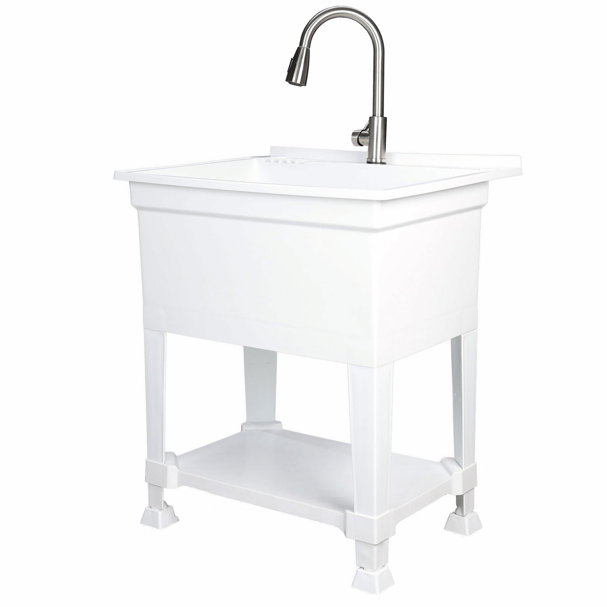 30 x 24 Inch White Freestanding Utility Sink for Laundry Room, Garage & Workshop - Heavy Duty Stainless Steel Basin for Washing, Cleaning & DIY Projects