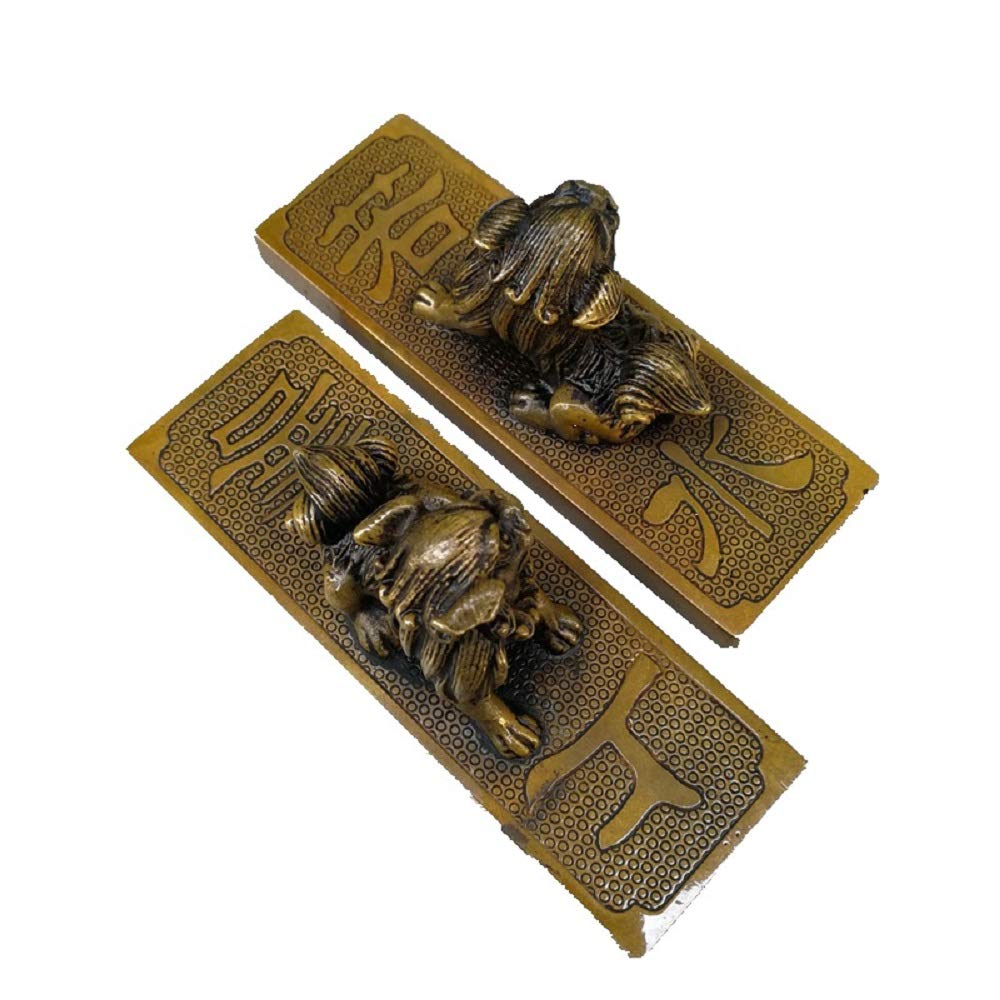 Feng Shui Brass Lion Statues Pair - Solid Handcrafted Office Decor, Business Gift & Home Artwork for Wealth & Success | Perfect for Desk, Shelf & Entryway Display