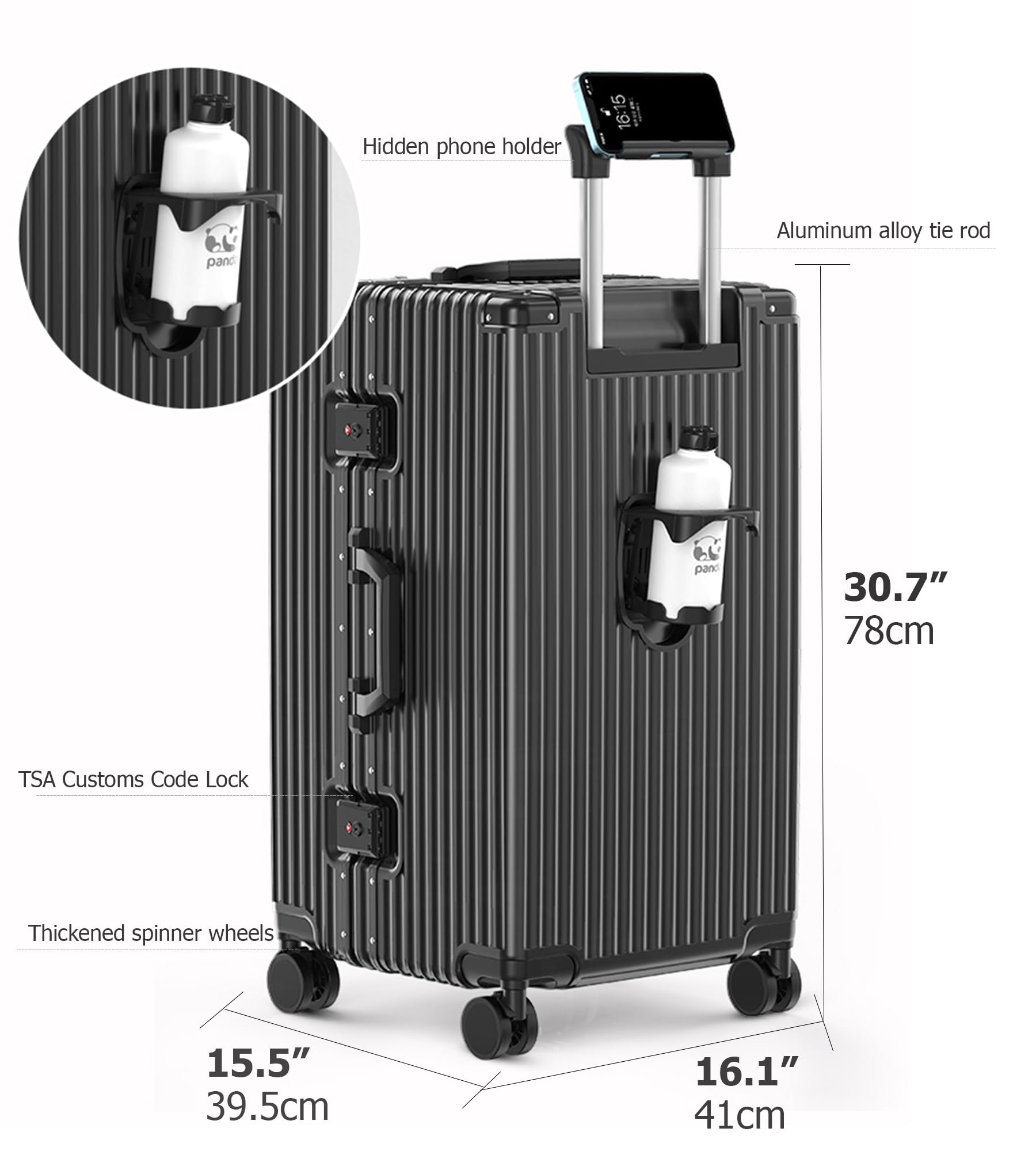 Feilario 30 Inch Aluminum Frame Hardside Spinner Luggage - Zipperless Large Checked Suitcase with Cup Holder & Phone Holder - Perfect for Business Travel, Vacation & International Trips