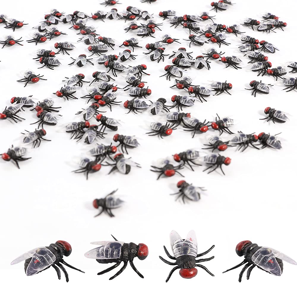200 PCS Realistic Plastic Fake Flies Toys - Prank Housefly Models for April Fools' Day Tricks, Halloween Party Decorations & Practical Joke Props - Great for Party Favors, Home Decoration and Funny Gag Gifts