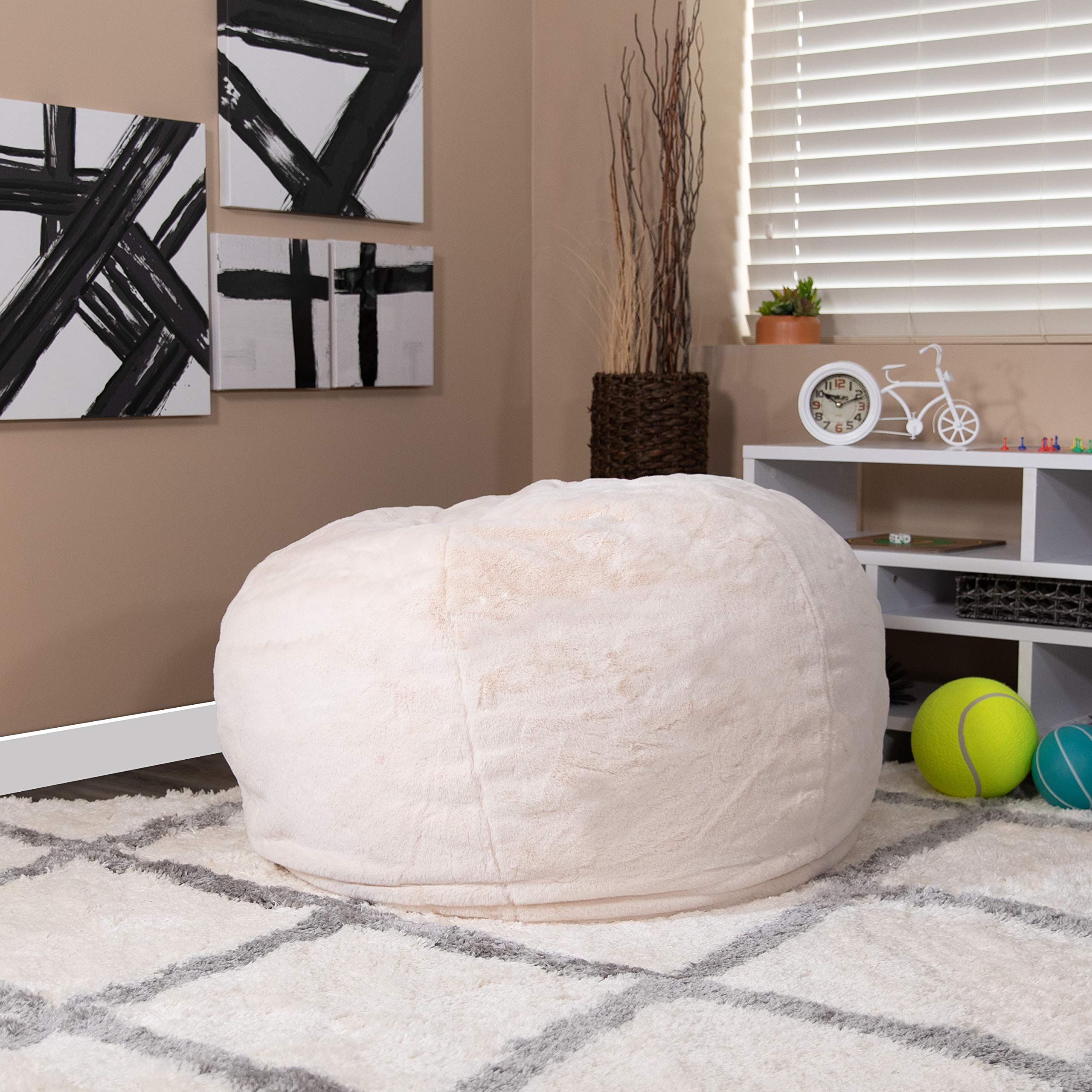 Extra Large White Furry Bean Bag Chair for Kids & Adults - Cozy Seating for Living Room, Bedroom, Game Room & Dorm