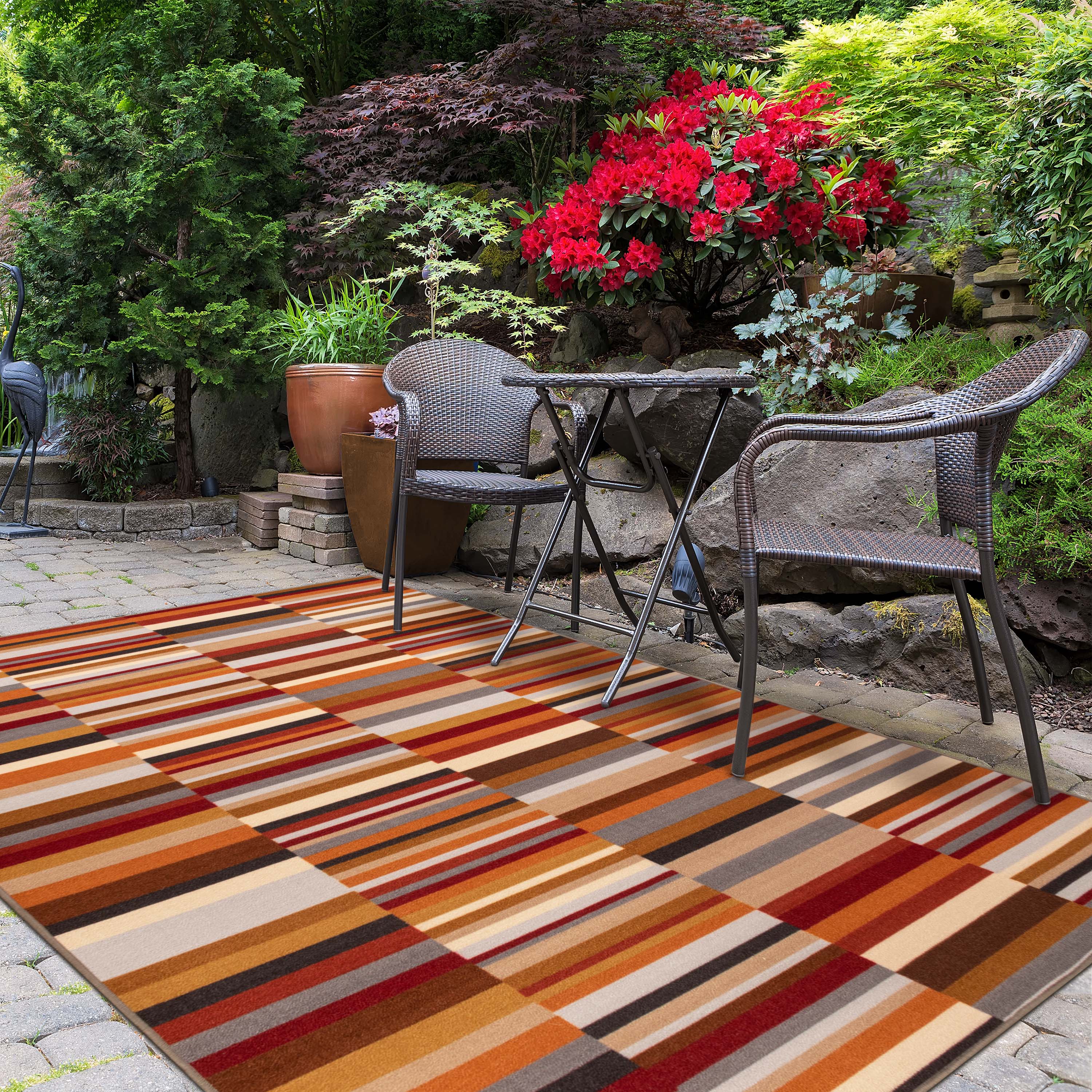 Arden Modern Striped Non-Slip Area Rug - Indoor/Outdoor Use for Living Room, Patio, Bedroom & Entryway | Water-Resistant & Durable Floor Mat