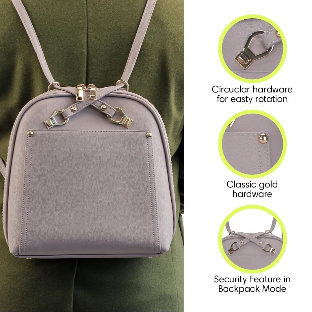 Miztique The Daisy Convertible Backpack Purse for Women - Soft Vegan Leather Shoulder Bag & Backpack (Lilac, 10.5x4x11.5 inches) | Stylish Crossbody Purse for Work, Travel & Everyday Use