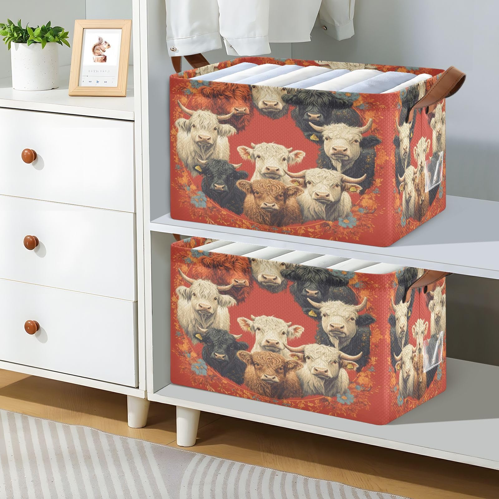 Highland Cow Storage Bins 2-Pack - Collapsible Fabric Storage Baskets with Handles (32L) for Home Organization, Shelves & Closet - Perfect for Nursery, Laundry Room & Kids' Room Decor