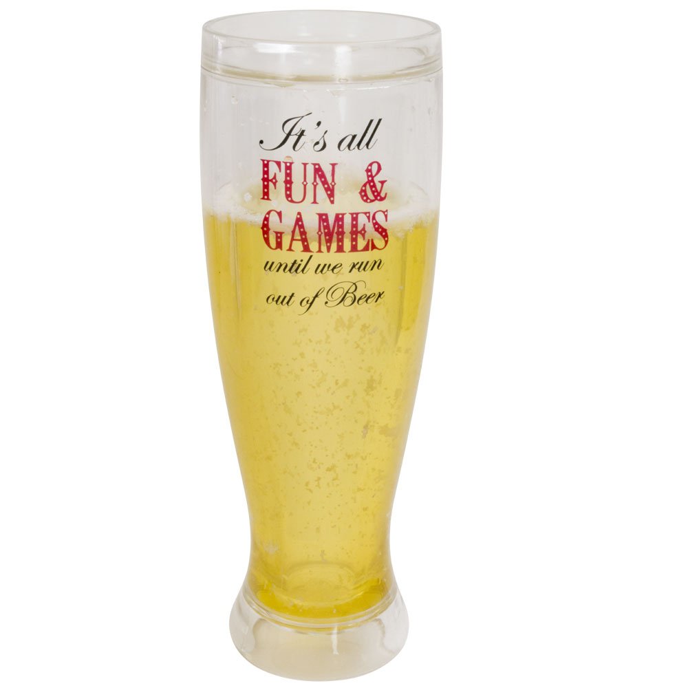 Boston Warehouse Frosty Pilsner Beer Glass - 16oz Fun & Games Design - Perfect for Parties, BBQs & Game Nights - Chilled Beer Drinking Glass