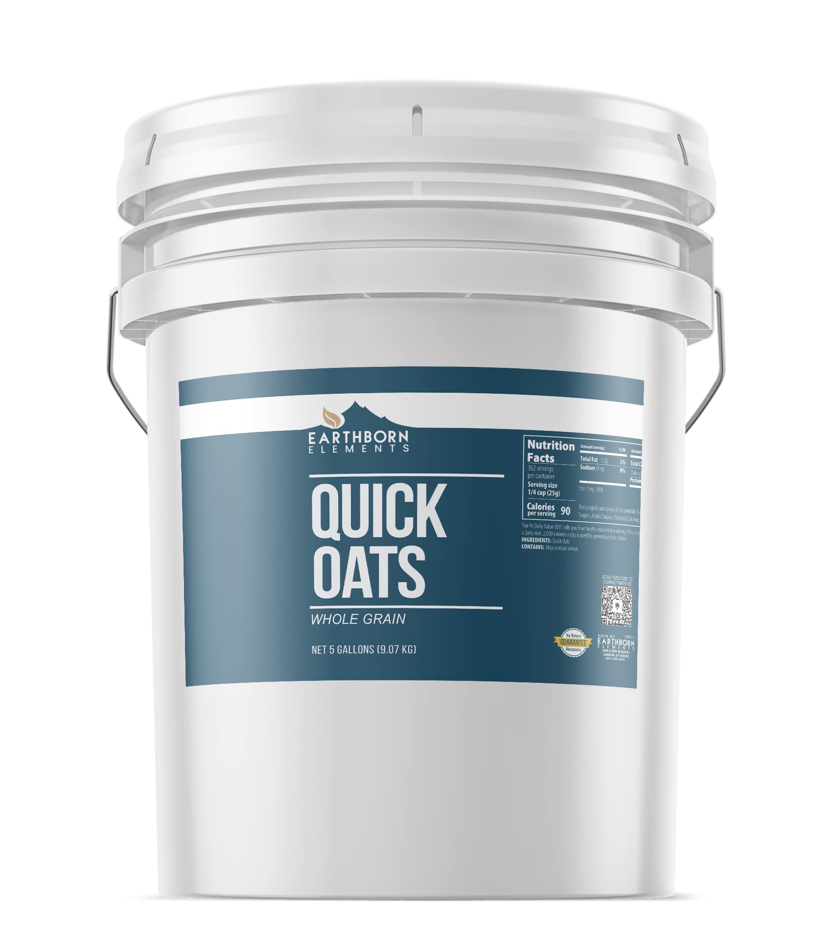 Organic Quick Oats in Bulk - 5 Gallon Bucket | Whole Grain Rolled Oats for Healthy Breakfast, Baking & Smoothies | Non-GMO, Gluten-Free Oatmeal for Overnight Oats, Energy Bars & Meal Prep