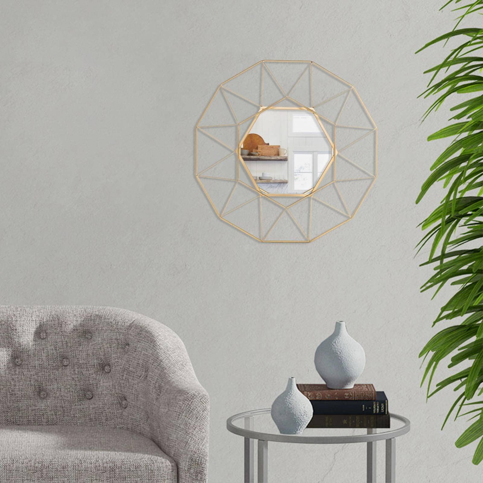 Vintage Gold Round Wall Mirror - Iron Frame Decorative Mirror for Living Room, Bedroom & Bathroom | Elegant Home Decor & Interior Design Accent
