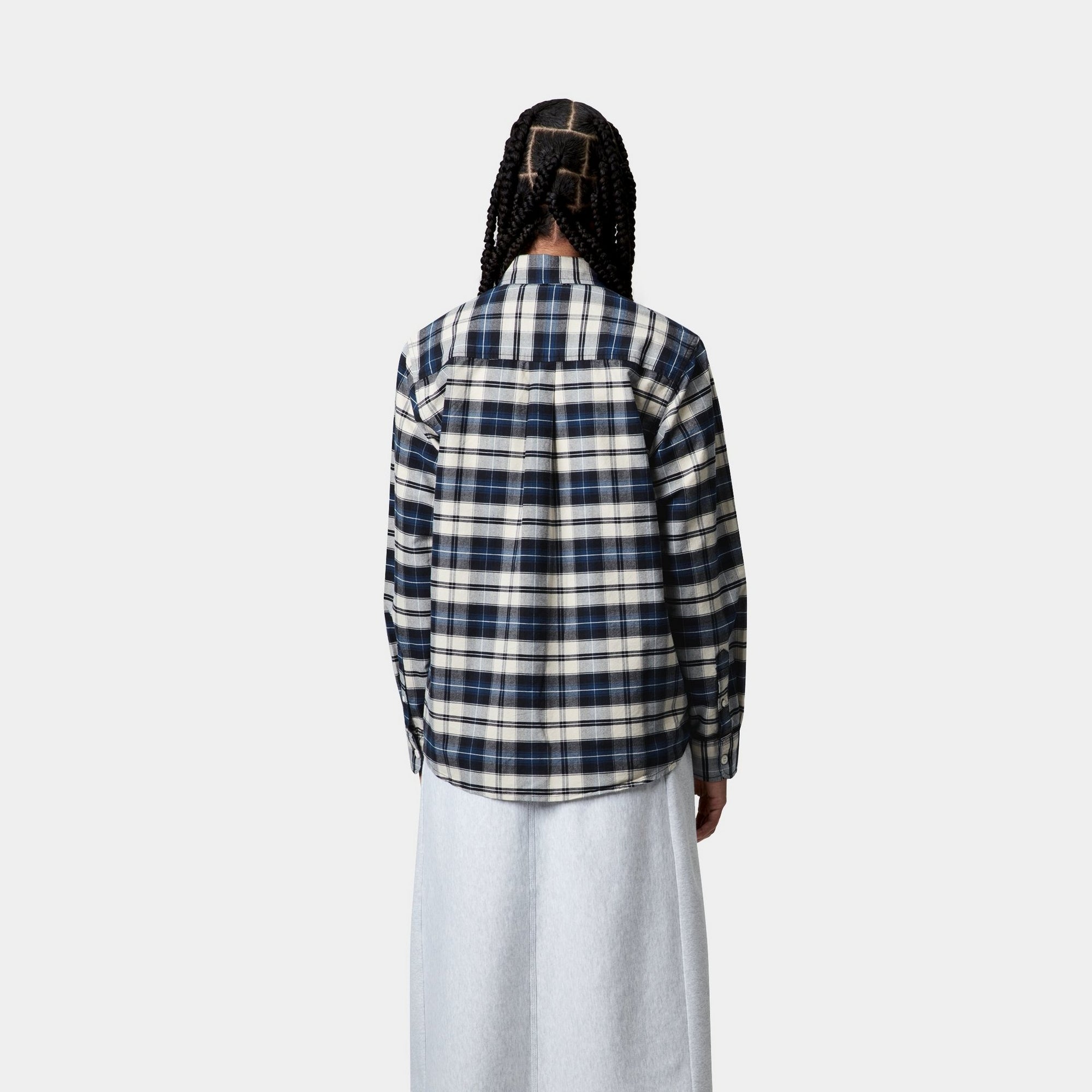 Women's Tarbell Check Flannel Shirt - Dark Navy & White Plaid Long Sleeve Button Down Top for Casual Outfits, Fall Layering & Outdoor Activities