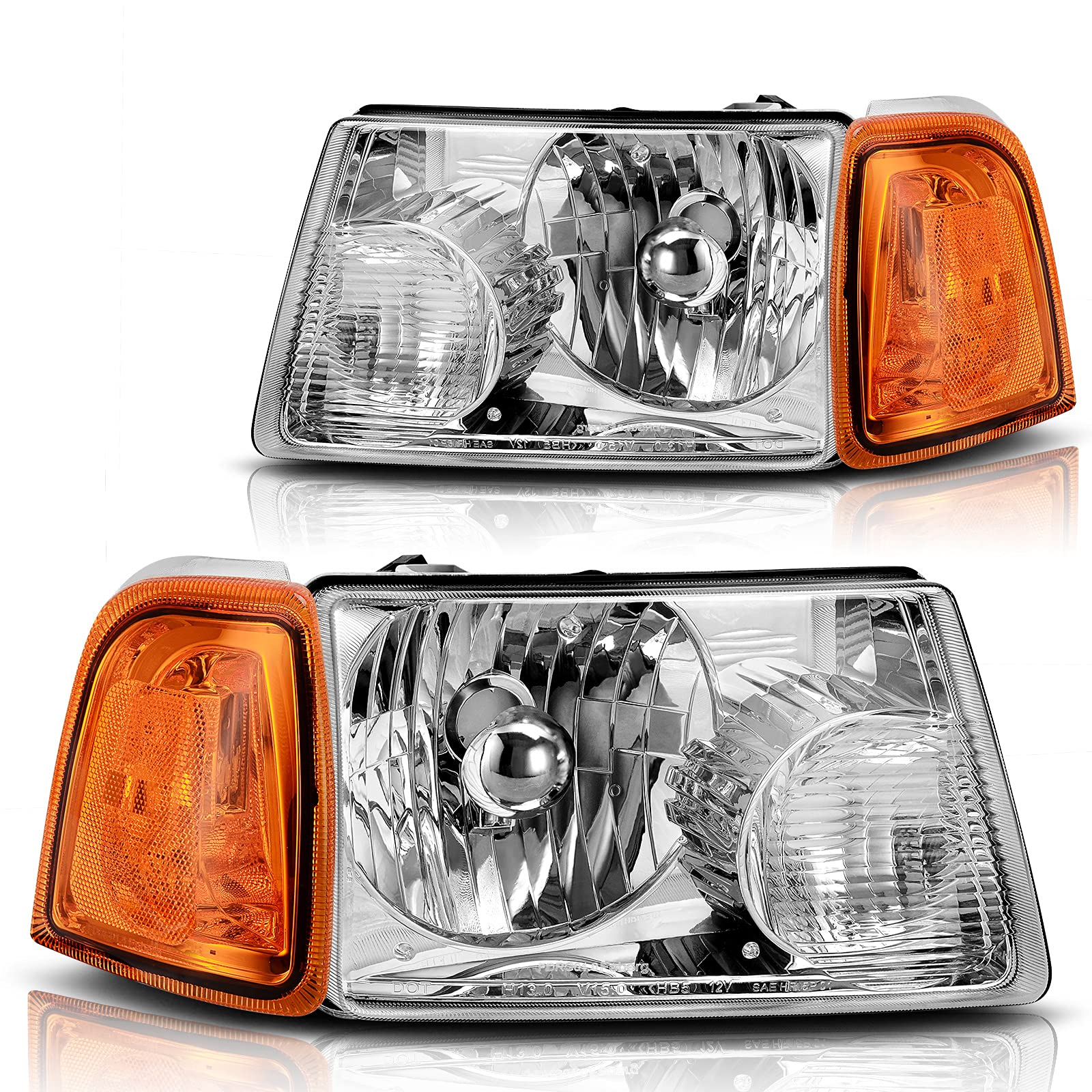 DWVO Headlight Assembly Compatible with 2001-2011 Ford Ranger - Replacement Headlamp with Chrome Housing, Clear Lens & Large Amber Reflector - Perfect for Off-Roading, Night Driving & Vehicle Restoration