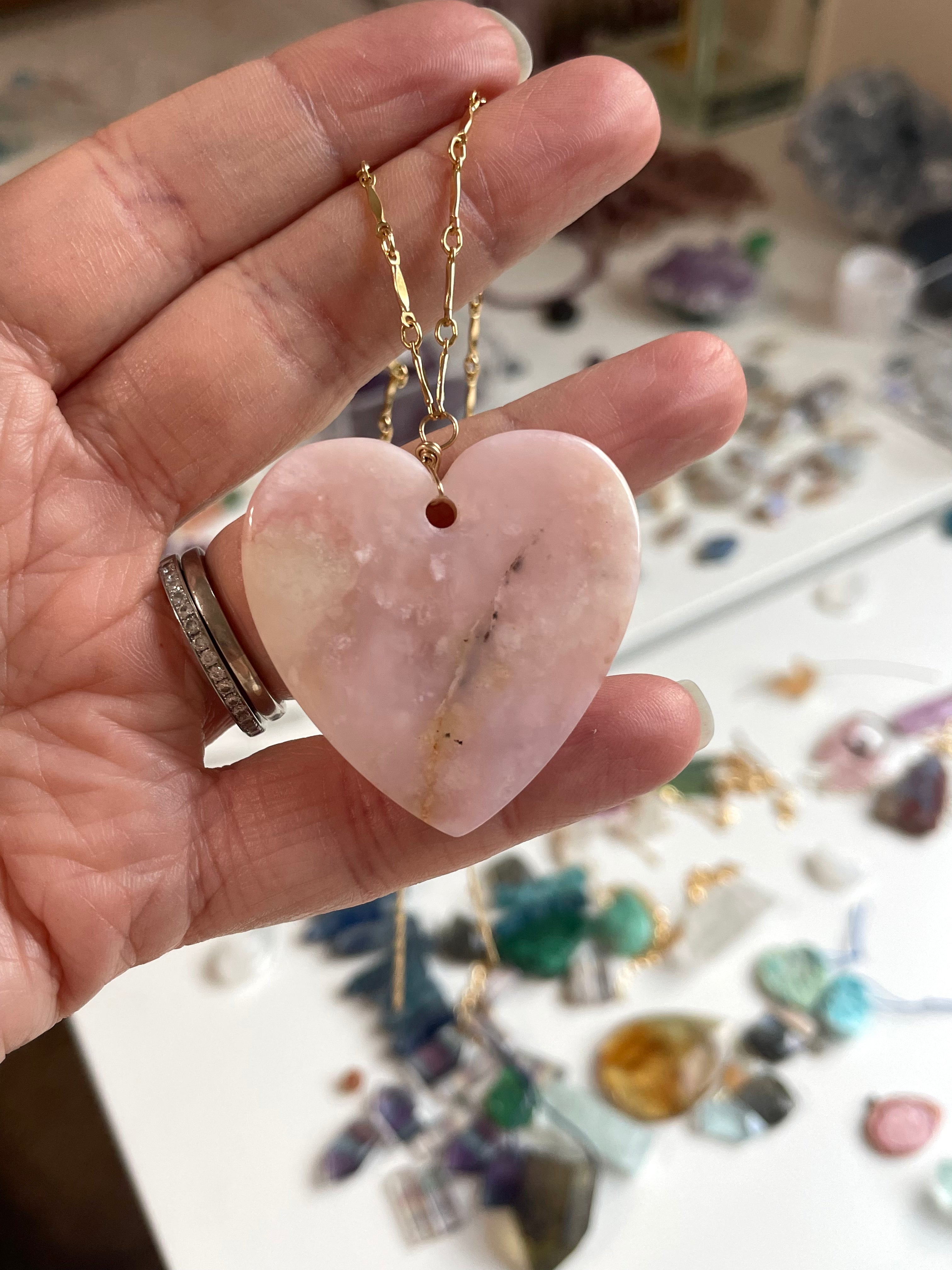 Pink Opal Heart Pendant Necklace for Women - Genuine Gemstone Jewelry Gift for Valentine's Day, Anniversary & Everyday Elegance