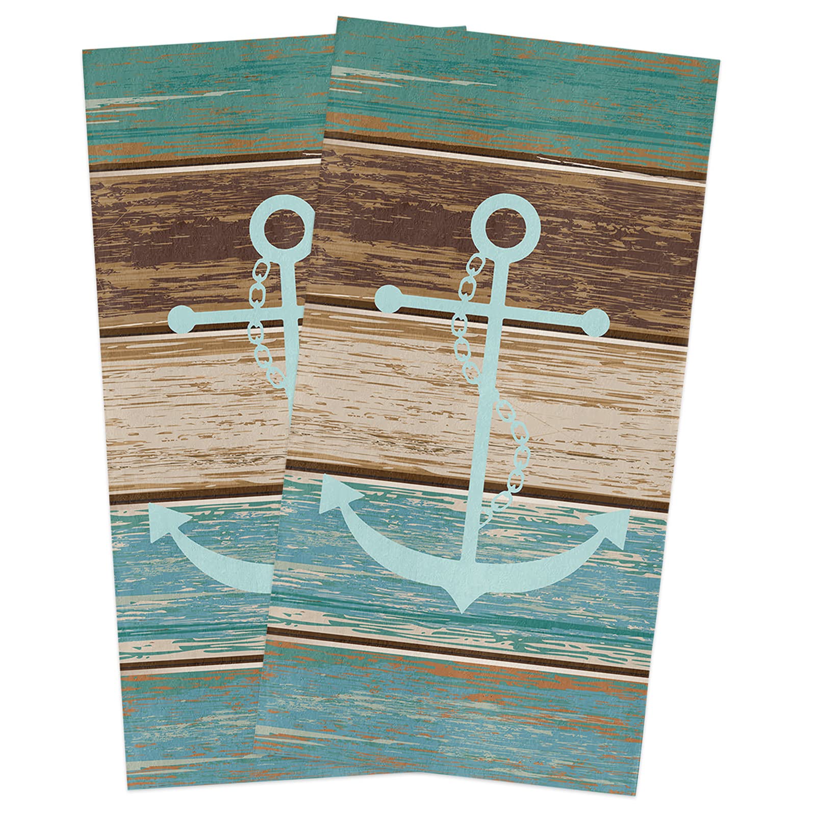 **Turquoise & Brown Anchor Print Kitchen Dish Towels Set of 2 – Soft, Lightweight, Absorbent Microfiber Hand Towels for Kitchen & Bathroom (18x28 Inches) – Perfect for Drying Dishes, Cleaning Countertops, and Adding Coastal Decor**