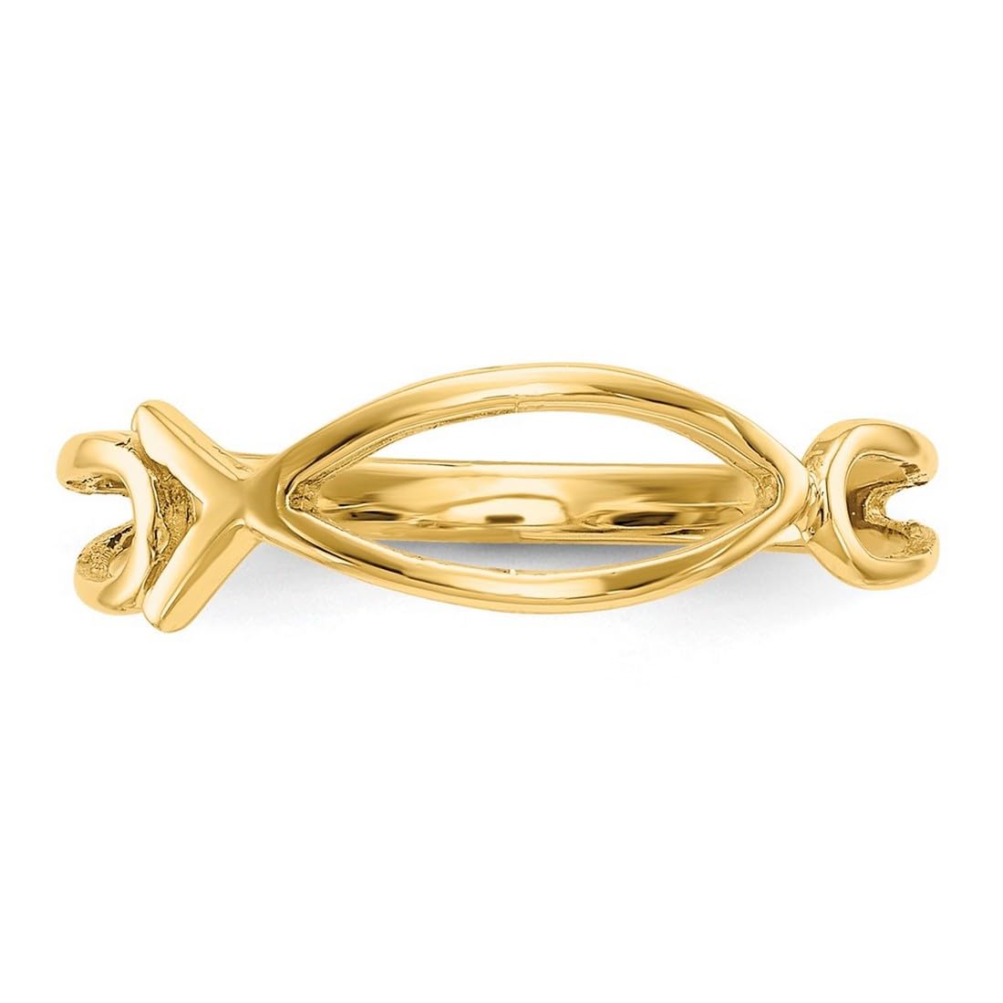 14K Yellow Gold Solid Polished Ichthus Fish Ring for Women - Size 6, Christian Jewelry, Ocean-Themed Sealife Ring - Perfect for Church, Baptism & Beach Vacations