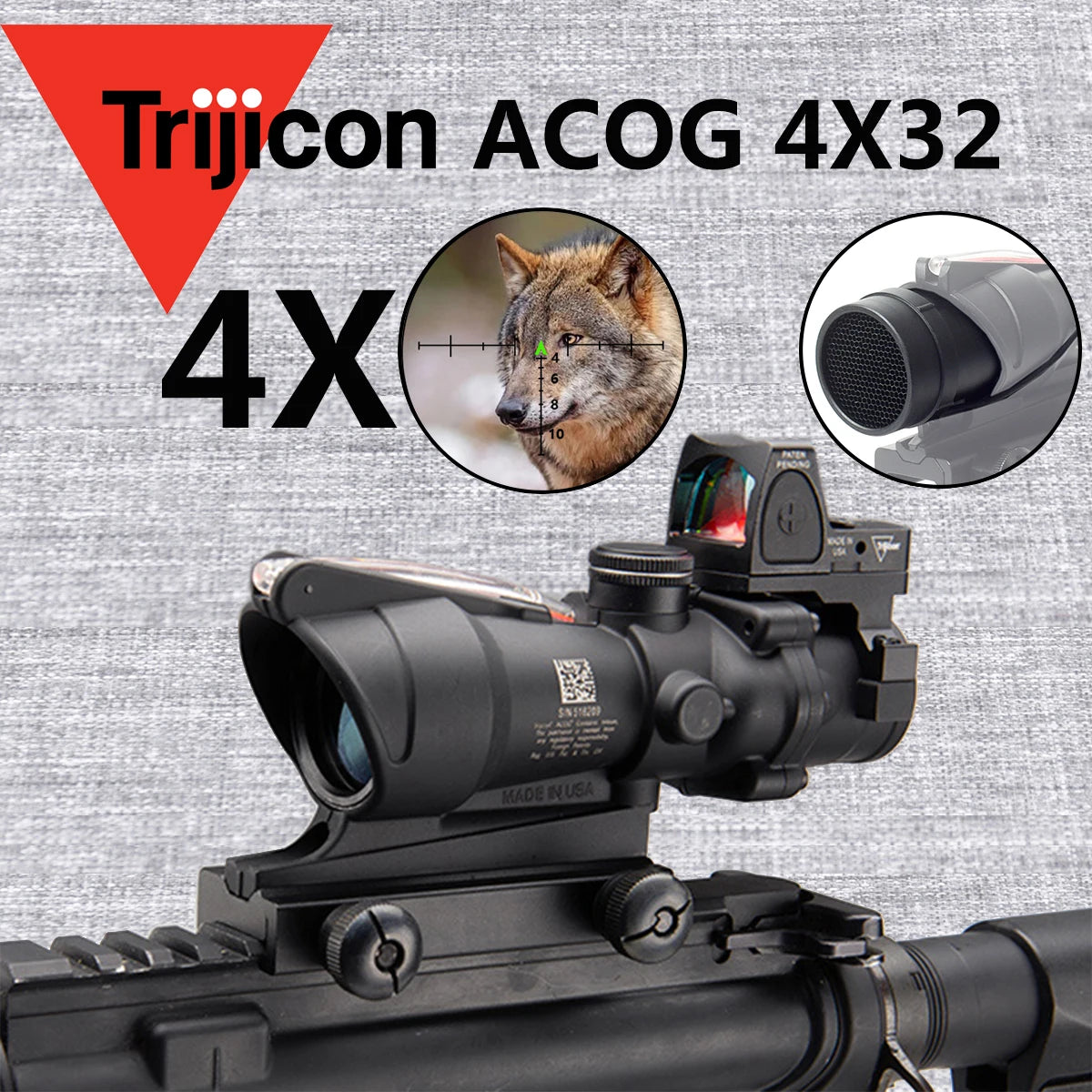 Trijicon ACOG 4X32 Rifle Scope with 4X Magnifier, Fiber Optics & Red/Green Dot - RMR Compatible Hunting Sight with Killflash Cover - Perfect for Tactical Shooting, Hunting, and Long-Range Precision