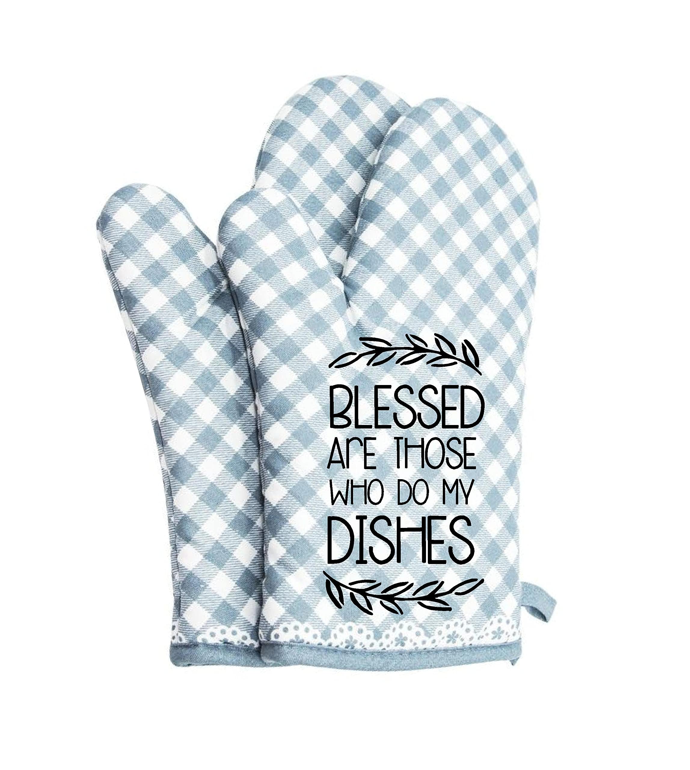 Non-Slip Cotton Oven Mitts & Potholders Set - Heat Resistant BBQ Gloves for Cooking, Baking & Grilling - Cute Blue Kitchen Accessories - Perfect for Dishwashing, Baking Cookies & Outdoor Barbecues
